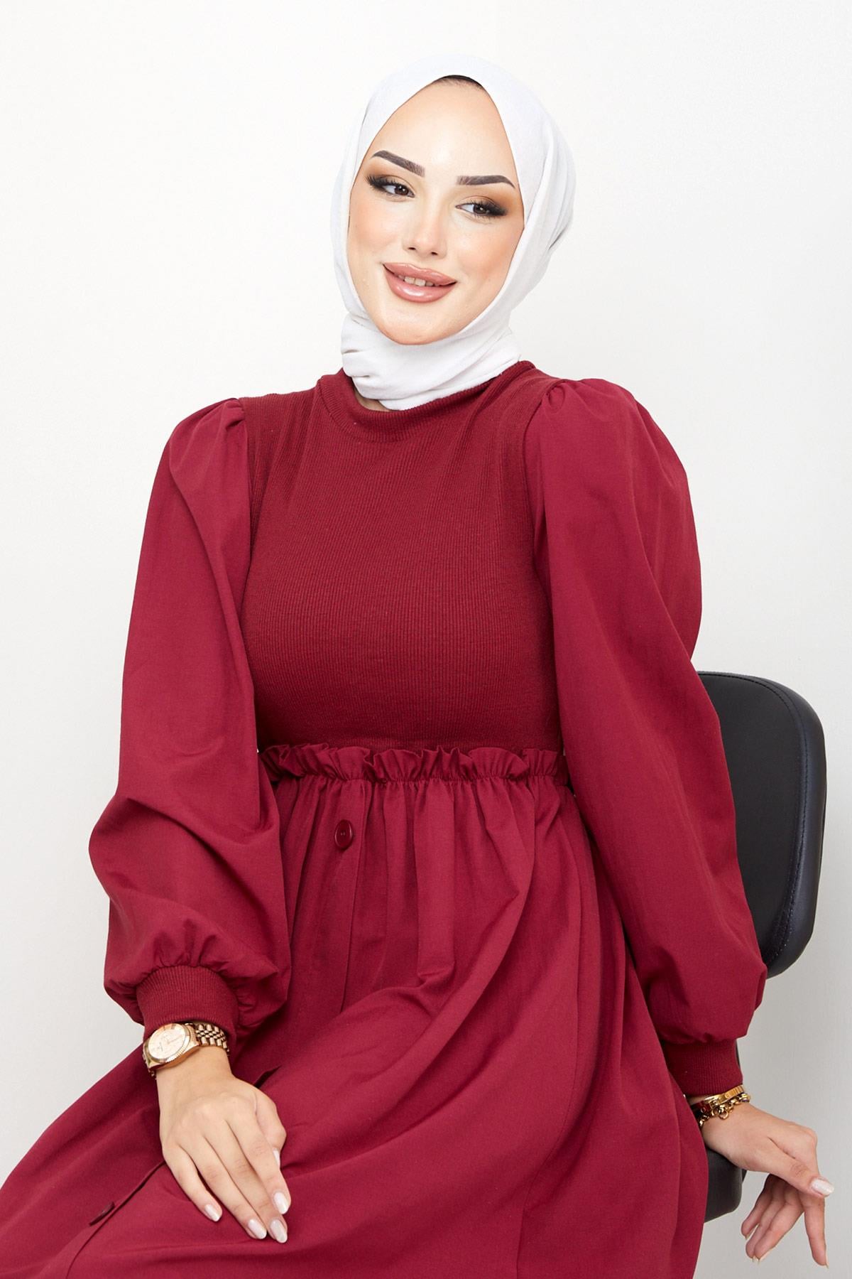 Kaşkorse Garnili Elbise Bordo HM2249