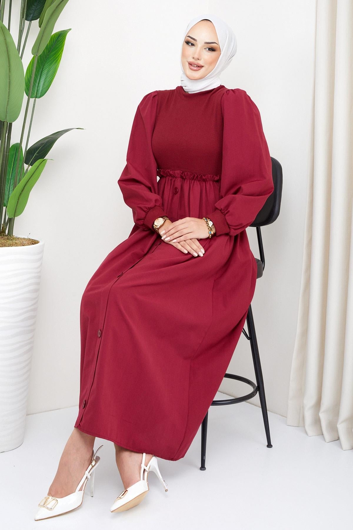 Kaşkorse Garnili Elbise Bordo HM2249