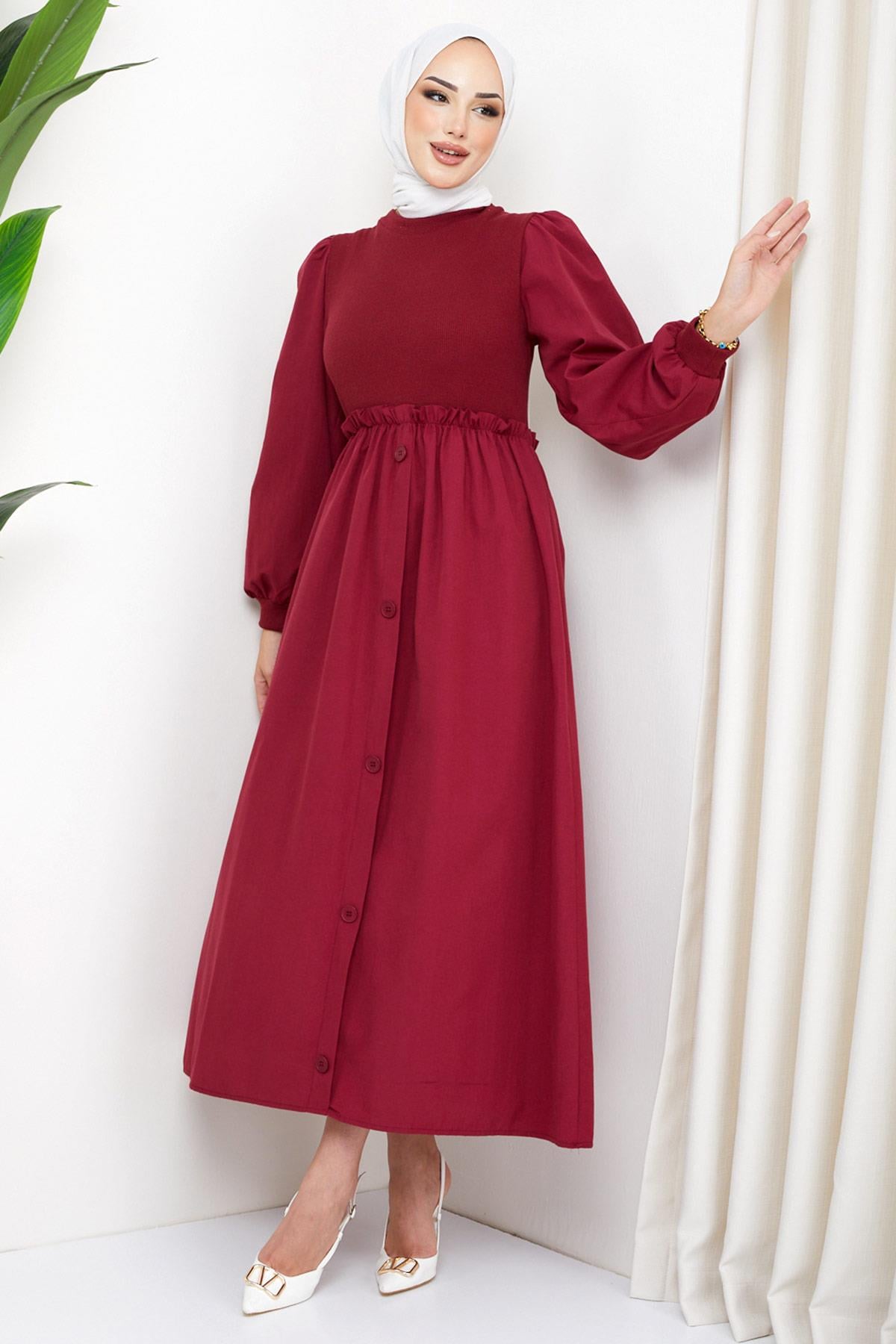 Kaşkorse Garnili Elbise Bordo HM2249