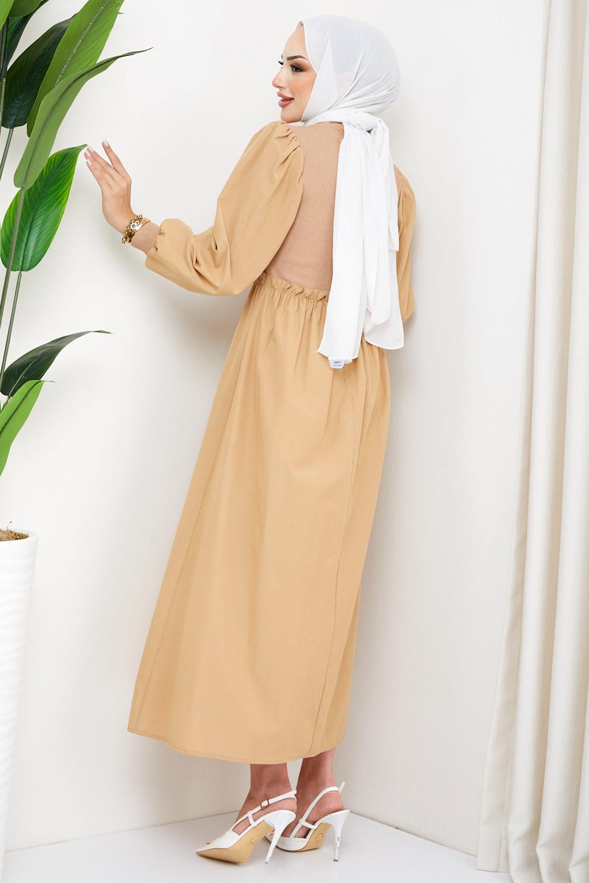 Kaşkorse Garnili Elbise Camel HM2249