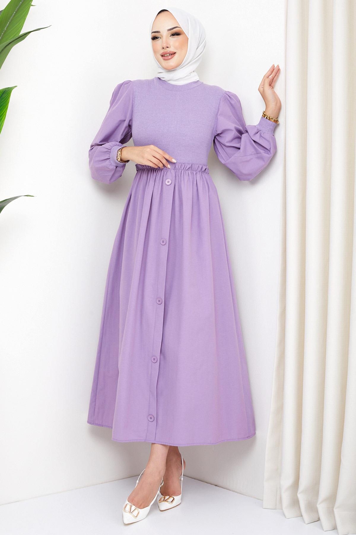 Kaşkorse Garnili Elbise Lila HM2249