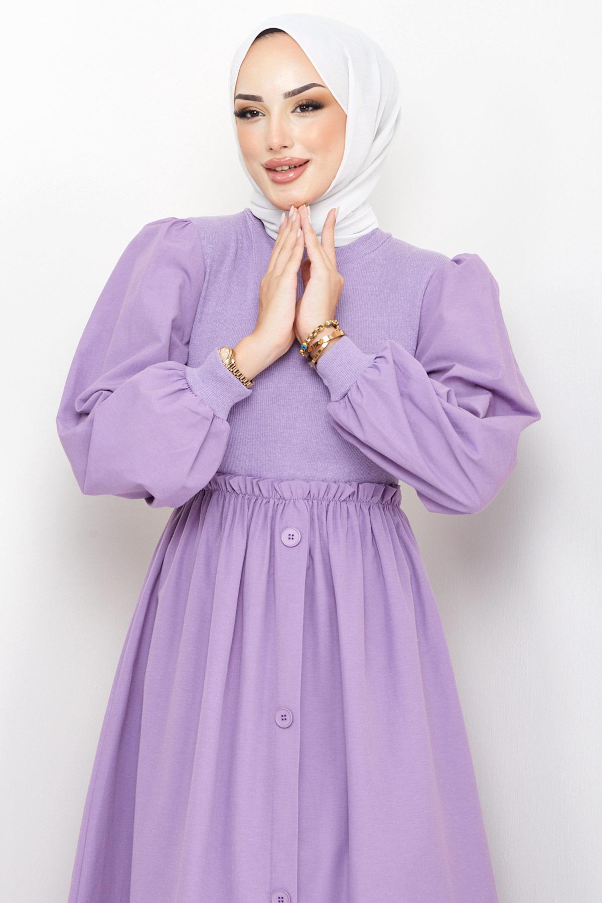 Kaşkorse Garnili Elbise Lila HM2249