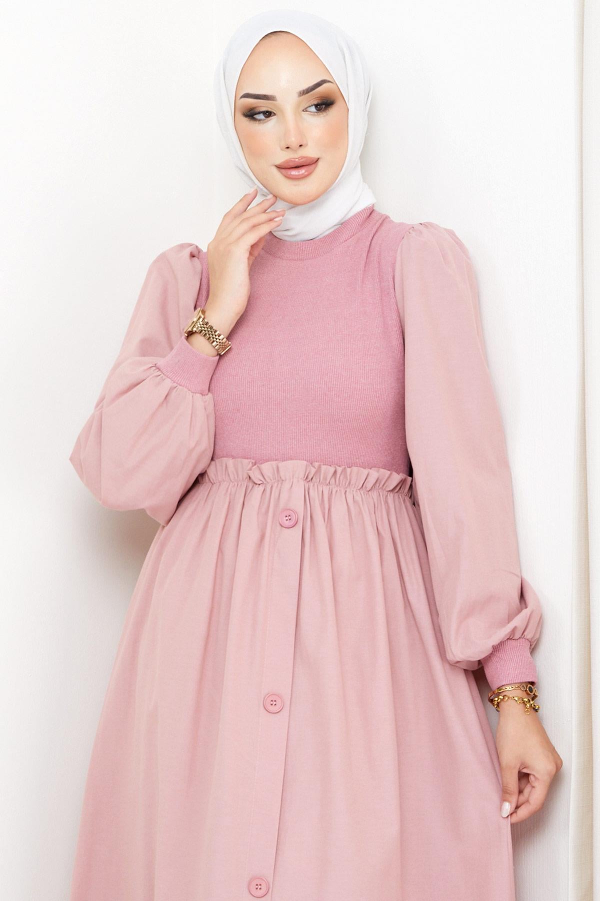 Kaşkorse Garnili Elbise Pudra HM2249