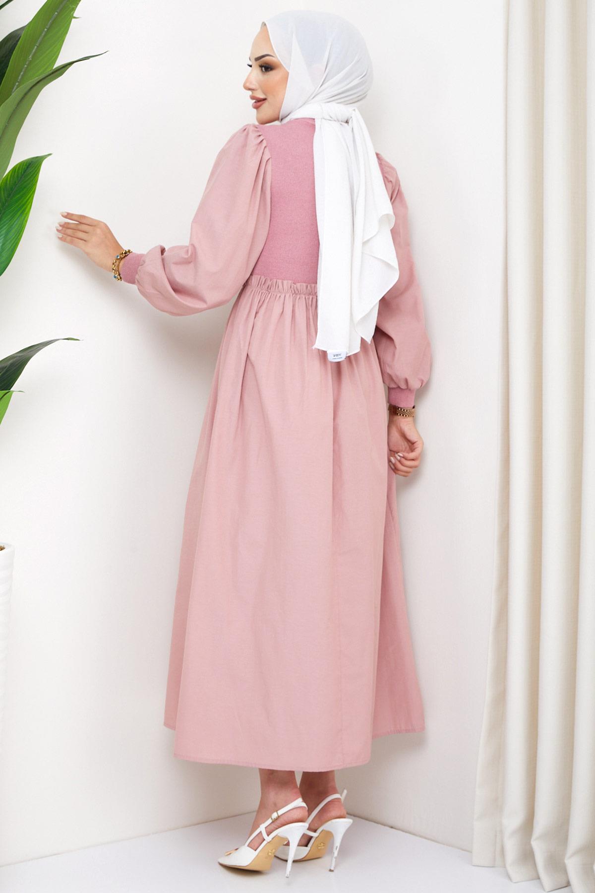 Kaşkorse Garnili Elbise Pudra HM2249