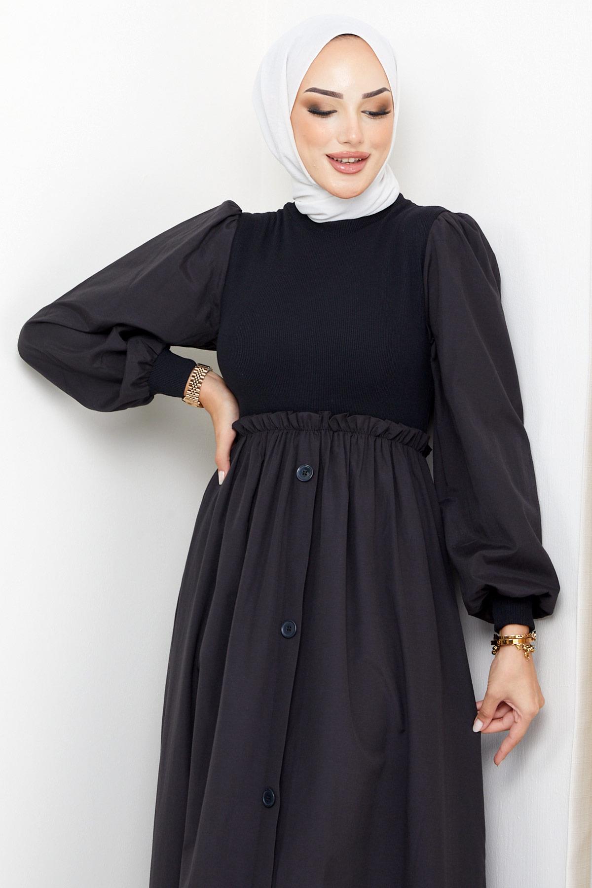 Kaşkorse Garnili Elbise Siyah HM2249