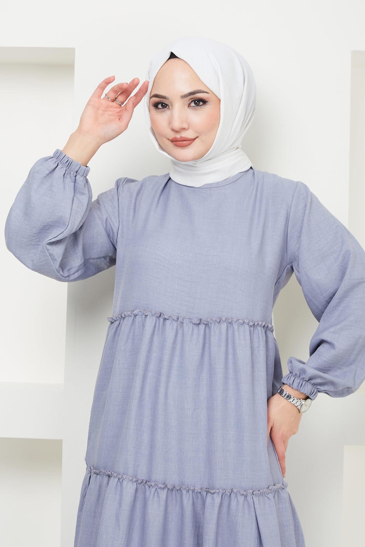 Kat Kat Büzgülü Elbise Gri HM2369