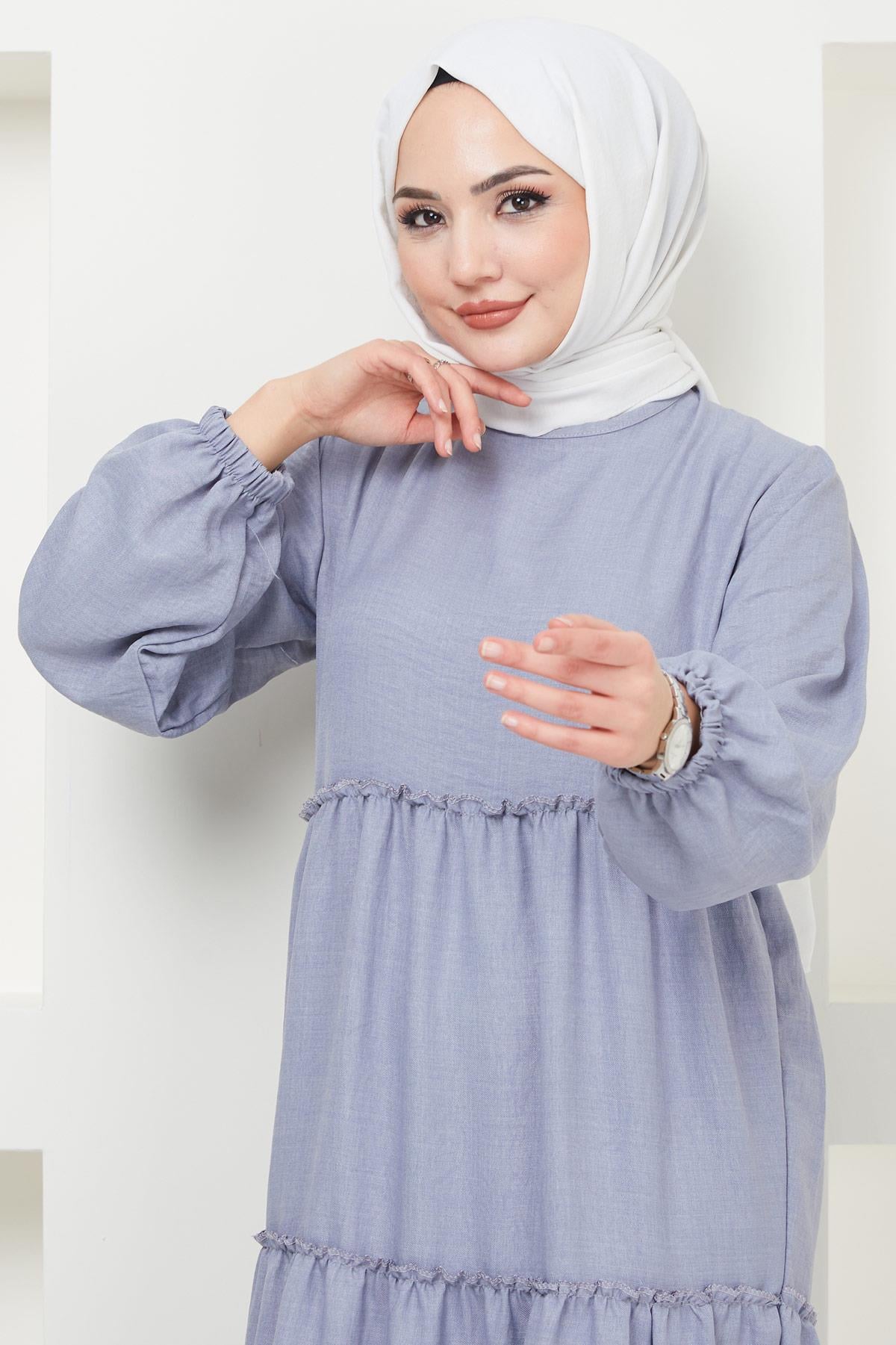Kat Kat Büzgülü Elbise Gri HM2369
