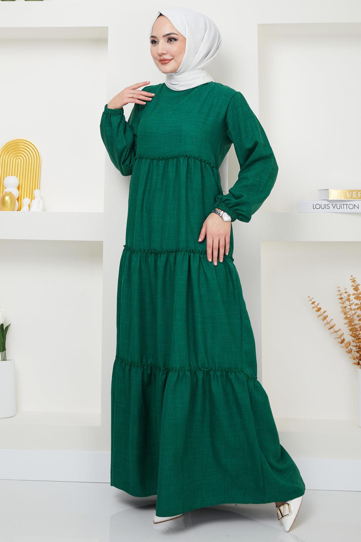 Kat Kat Büzgülü Elbise Zümrüt HM2369