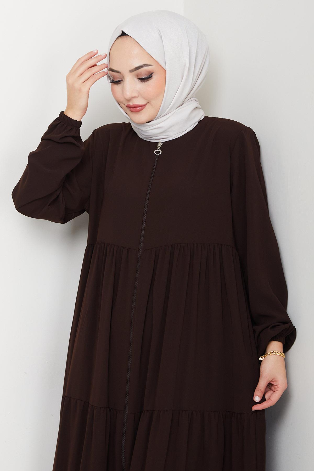 Kat Kat Büzgülü Ferace Acı Kahve HM2735