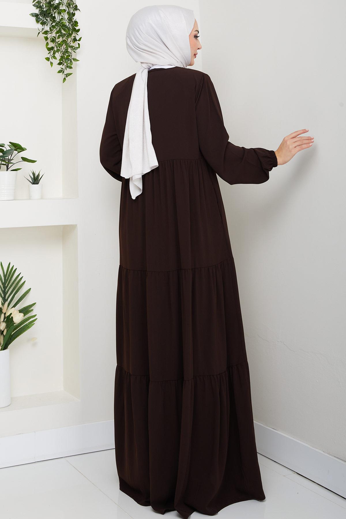 Kat Kat Büzgülü Ferace Acı Kahve HM2735