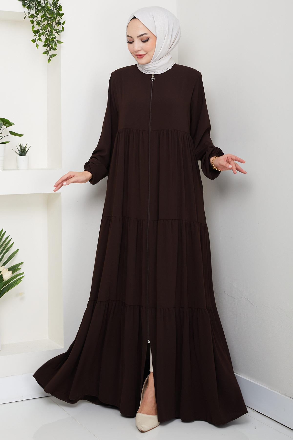 Kat Kat Büzgülü Ferace Acı Kahve HM2735