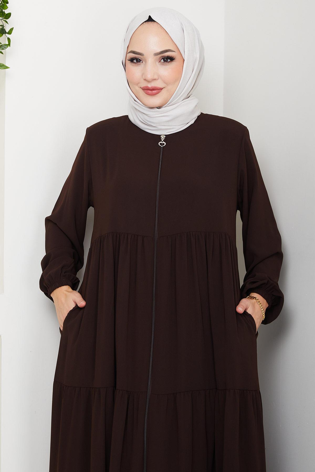 Kat Kat Büzgülü Ferace Acı Kahve HM2735