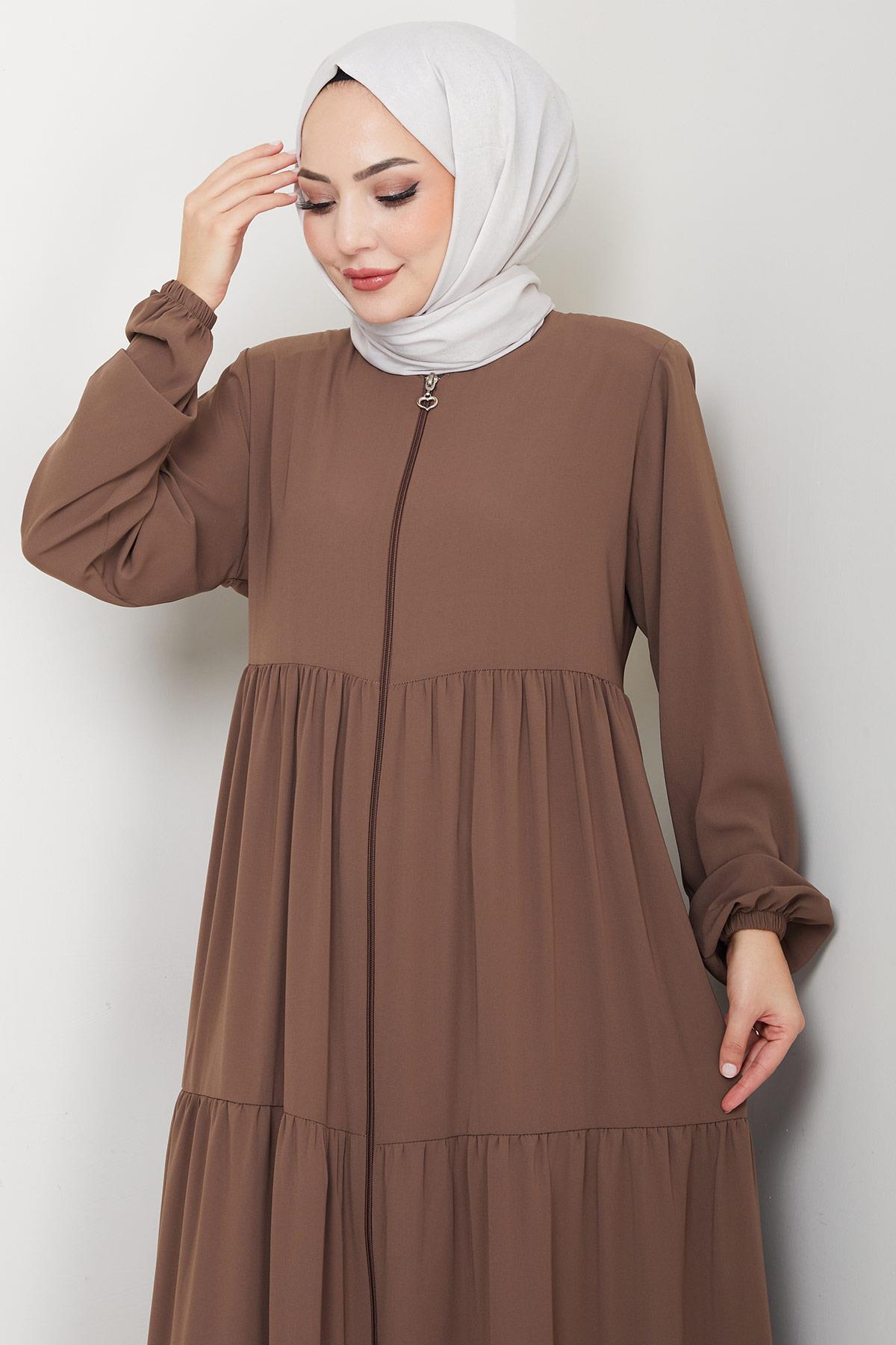 Kat Kat Büzgülü Ferace Açık Kahve HM2735