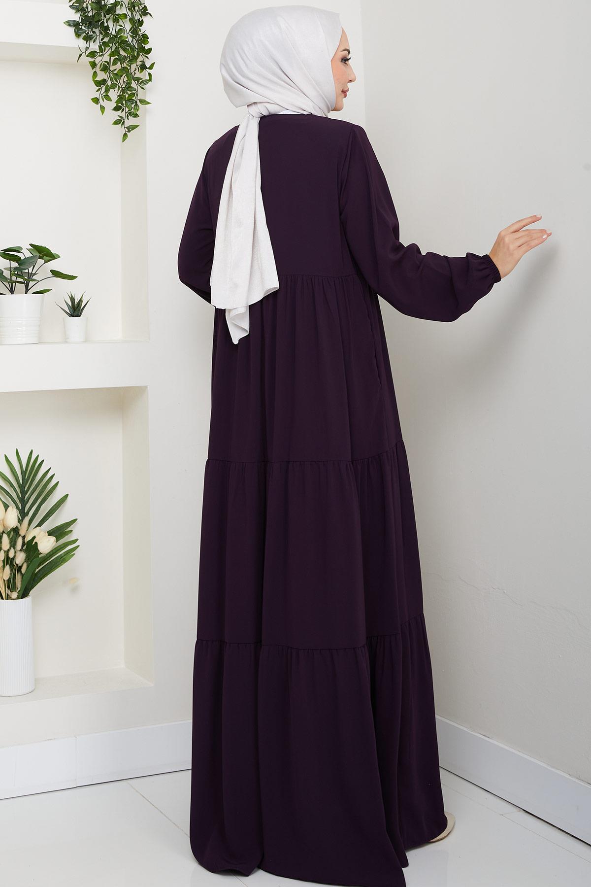 Kat Kat Büzgülü Ferace Mürdüm HM2735