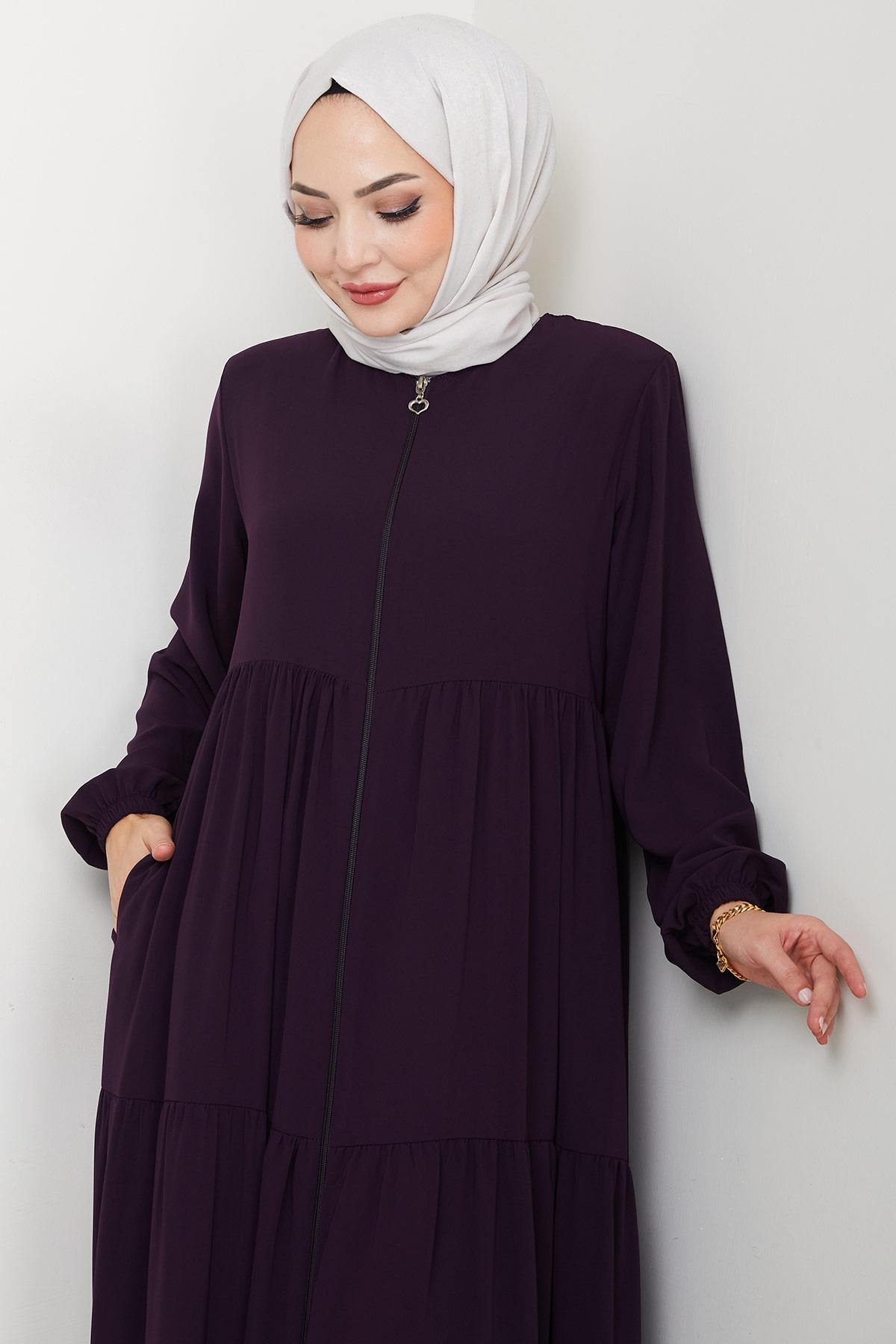 Kat Kat Büzgülü Ferace Mürdüm HM2735