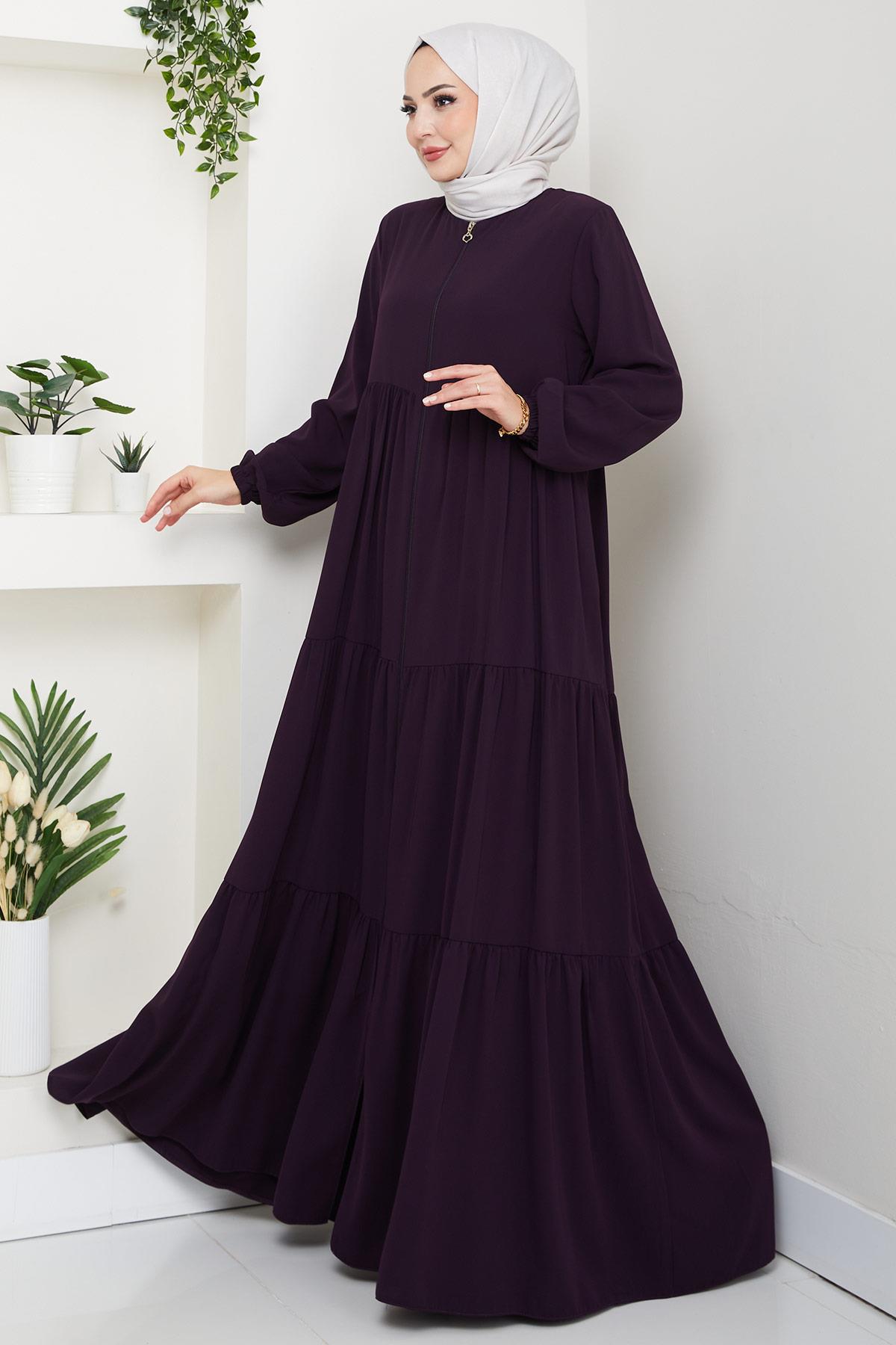 Kat Kat Büzgülü Ferace Mürdüm HM2735