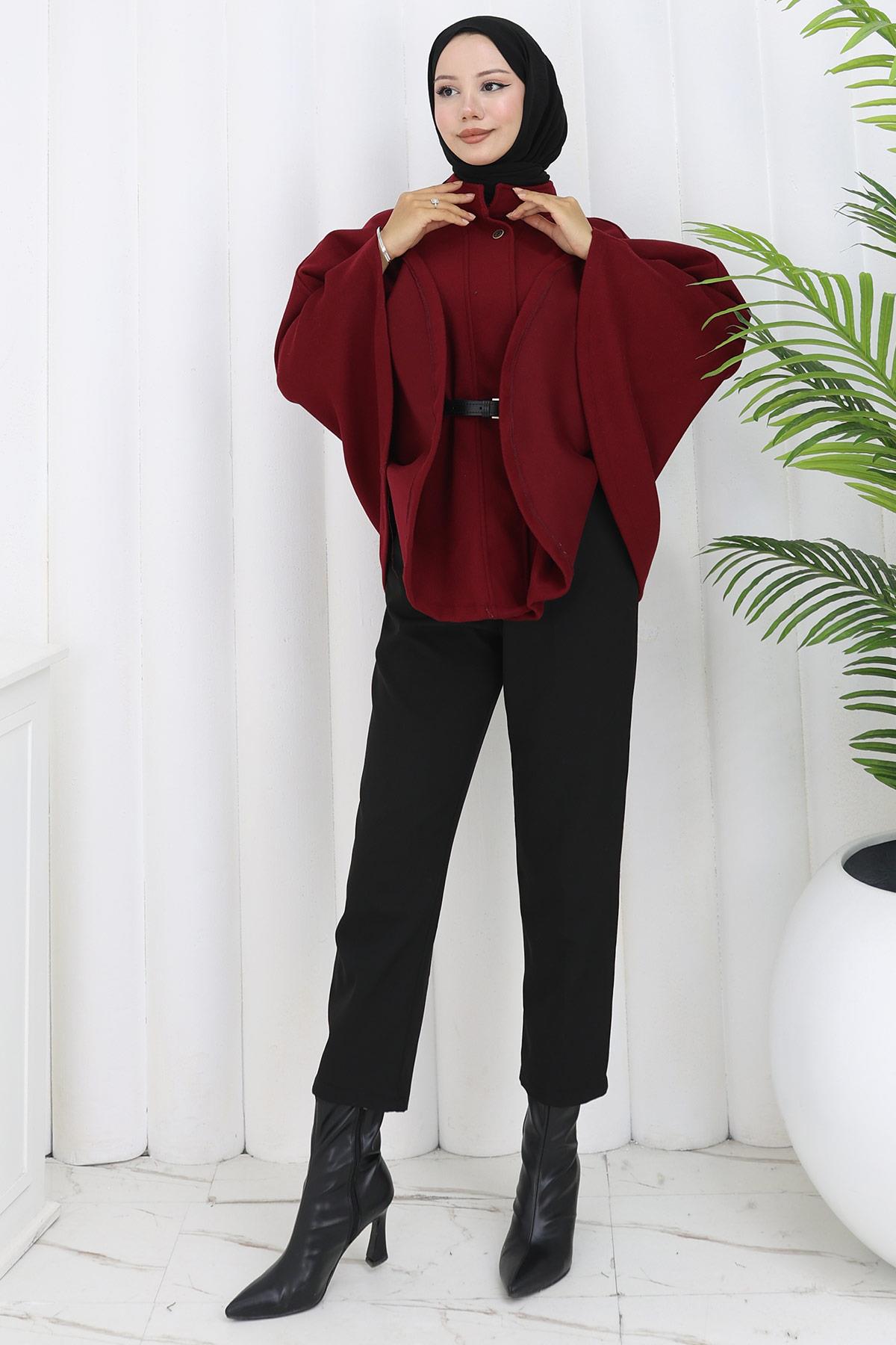 Kemerli Kaşe Panço Bordo HM2842