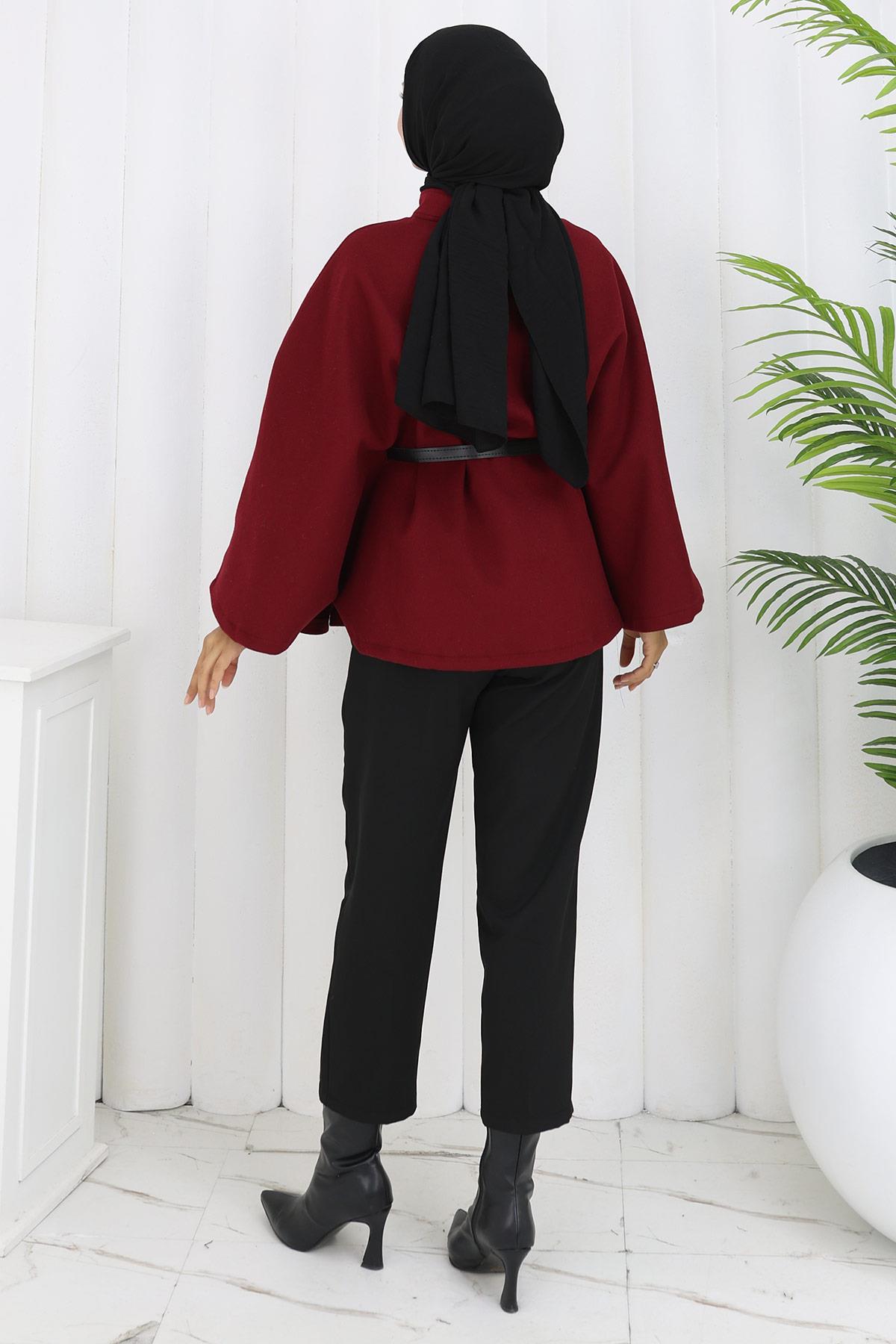 Kemerli Kaşe Panço Bordo HM2842