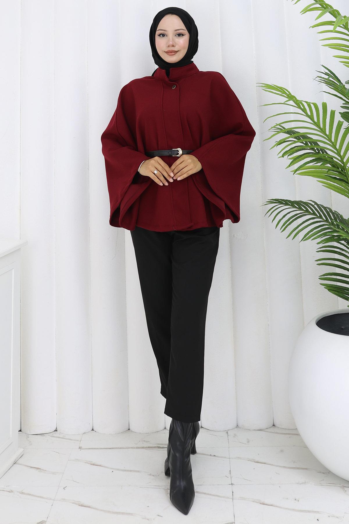 Kemerli Kaşe Panço Bordo HM2842