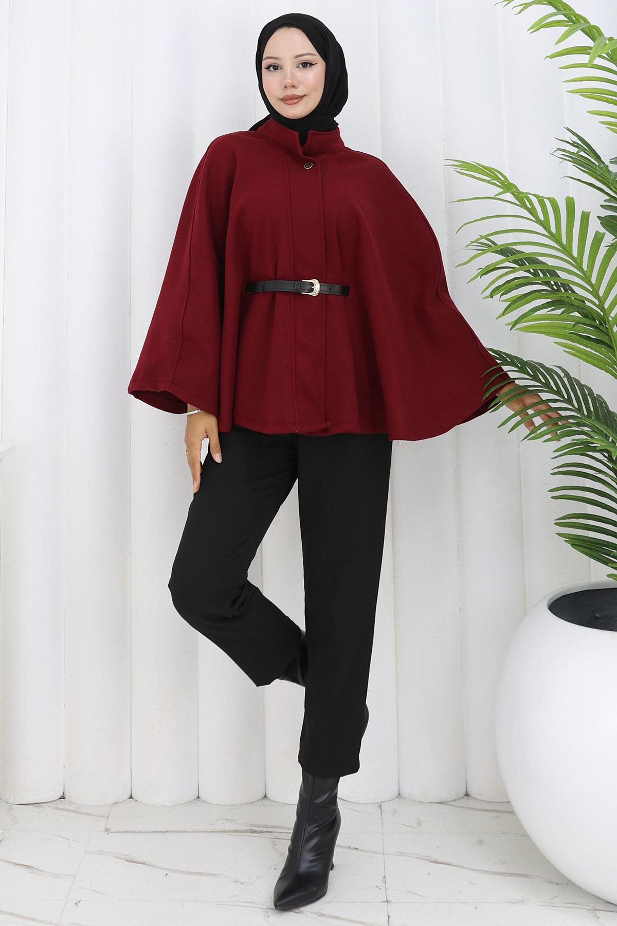 Kemerli Kaşe Panço Bordo HM2842