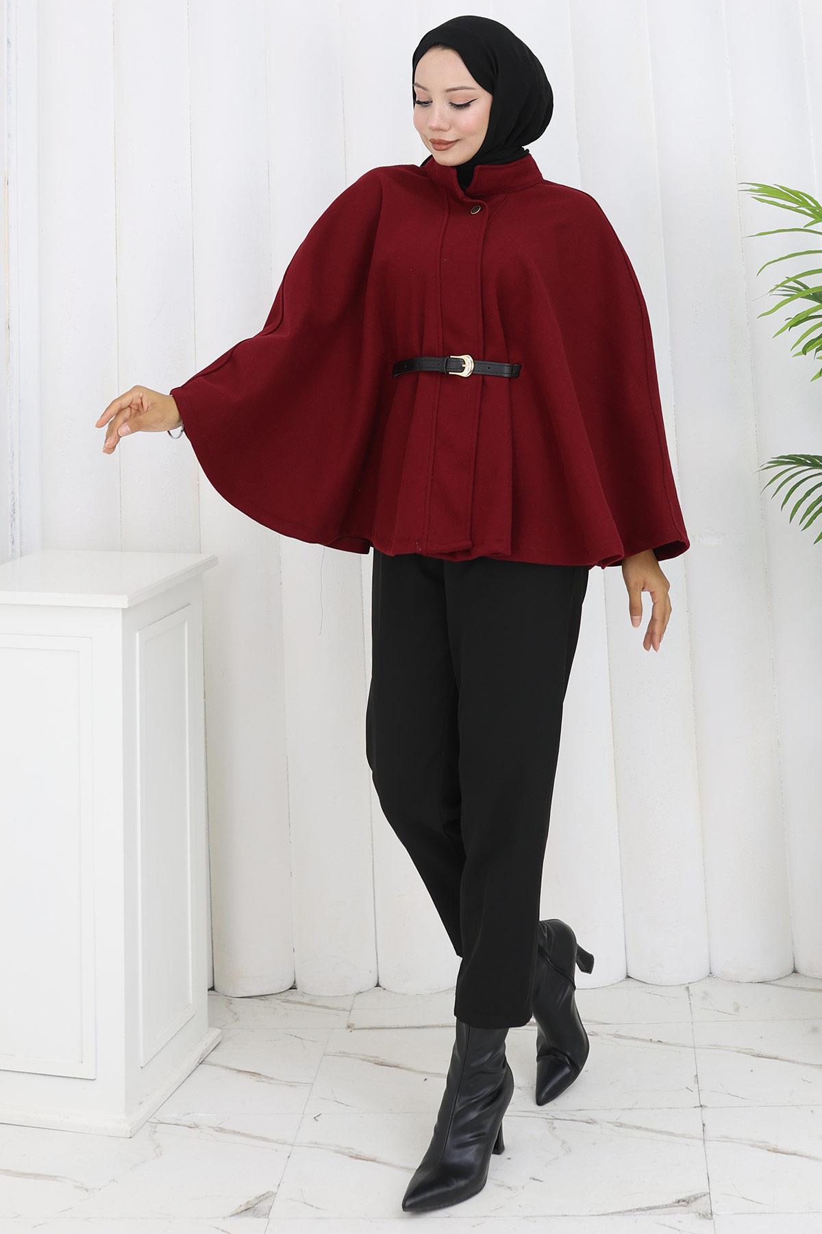 Kemerli Kaşe Panço Bordo HM2842