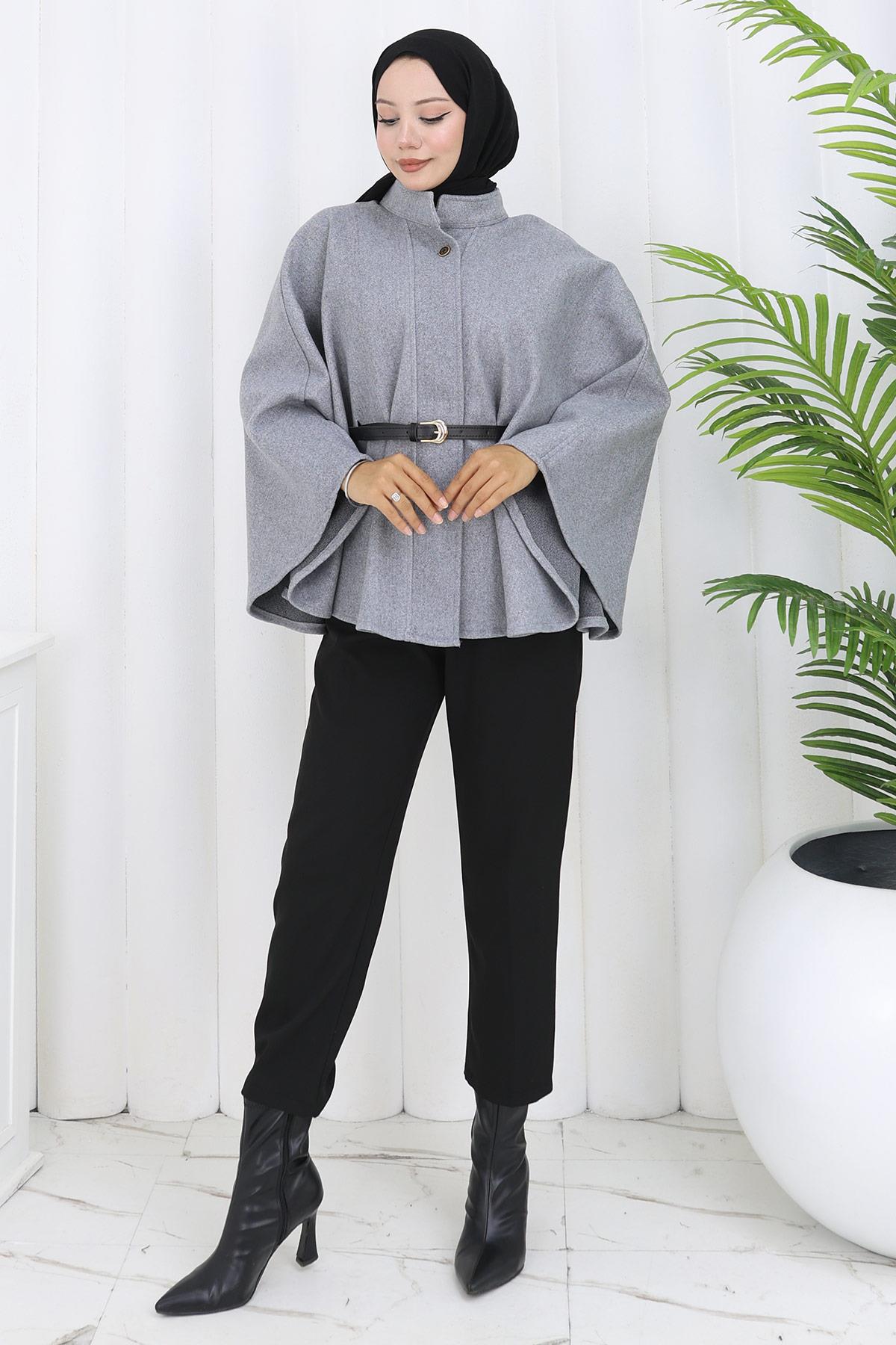 Kemerli Kaşe Panço Gri HM2842