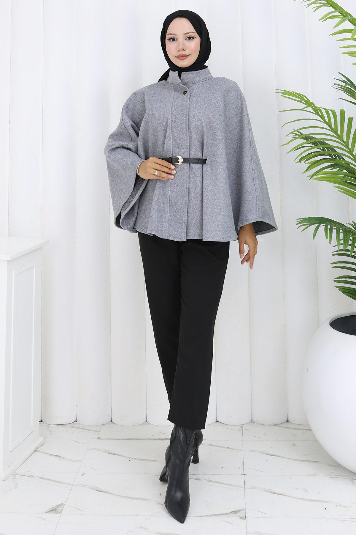 Kemerli Kaşe Panço Gri HM2842