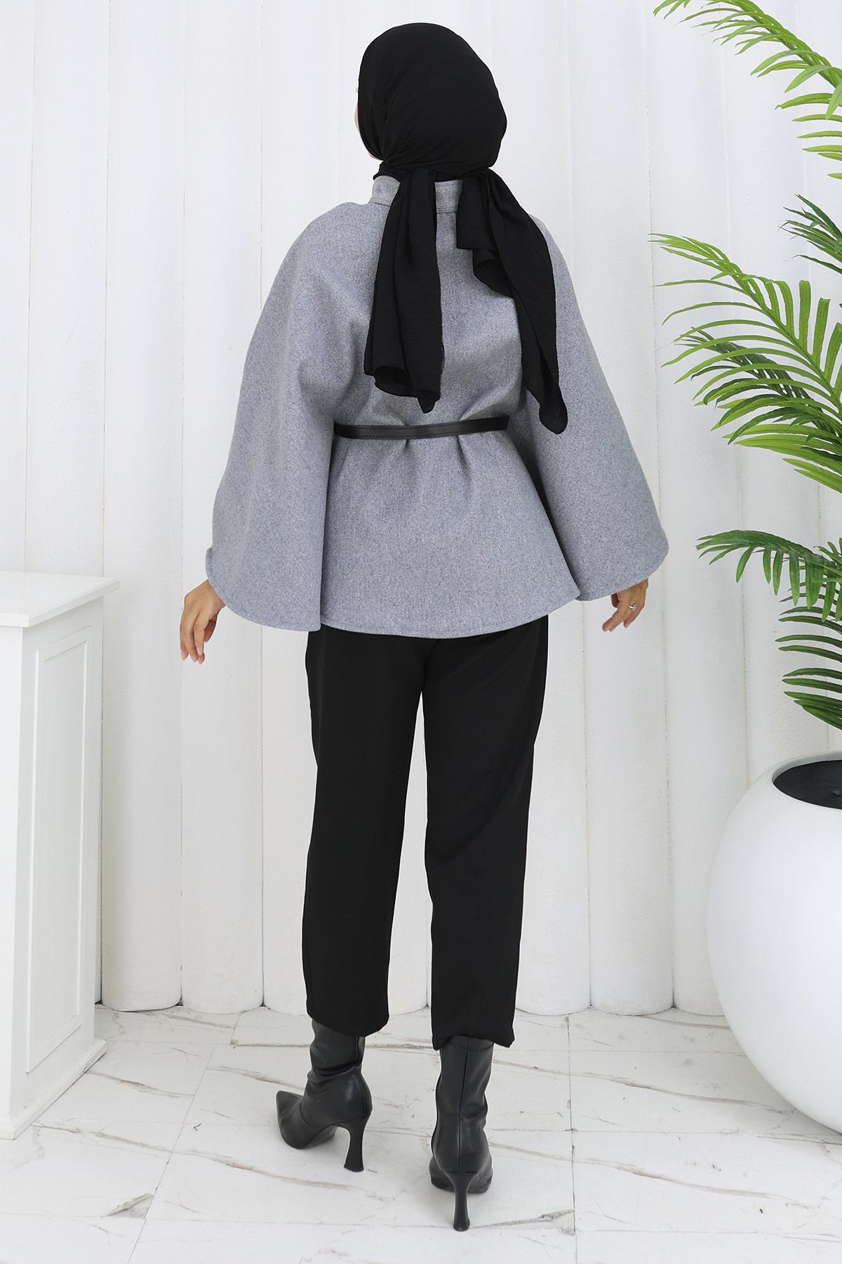 Kemerli Kaşe Panço Gri HM2842