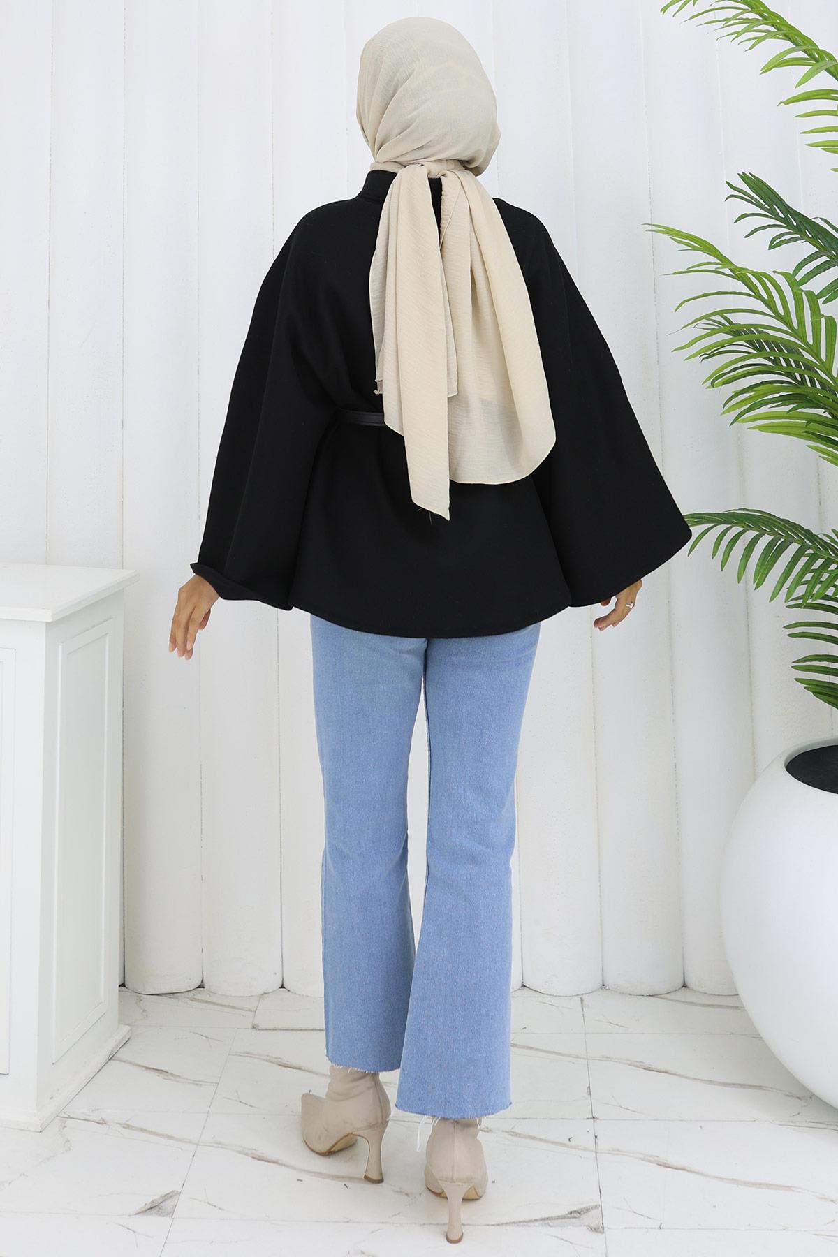 Kemerli Kaşe Panço Siyah HM2842