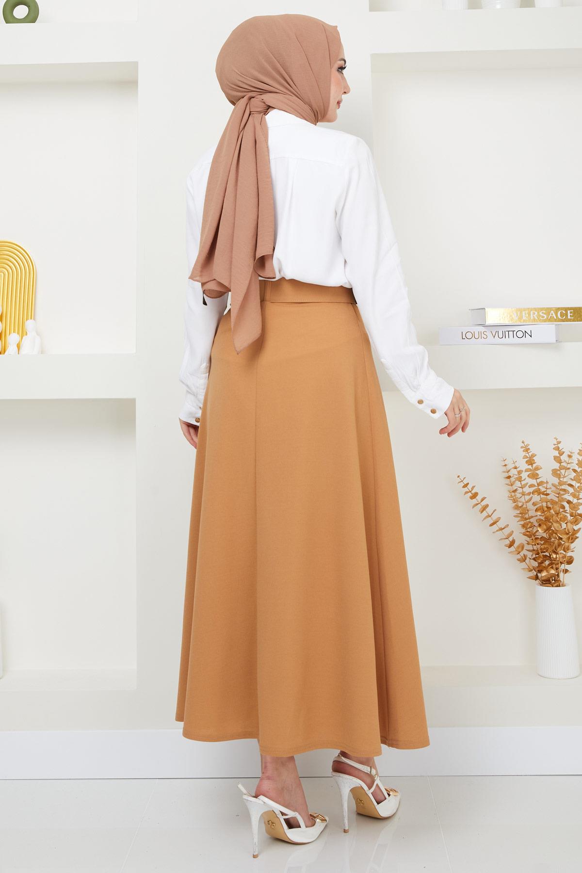 Kemerli Mevlana Etek Camel HM2370