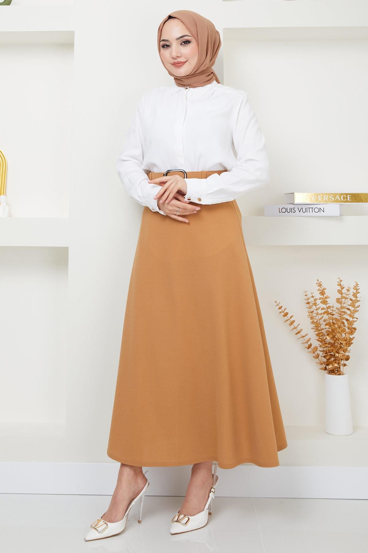 Kemerli Mevlana Etek Camel HM2370