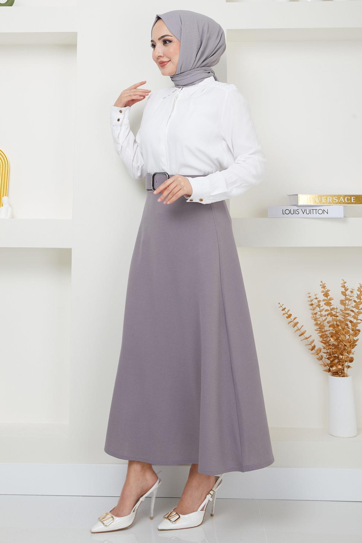 Kemerli Mevlana Etek Gri HM2370