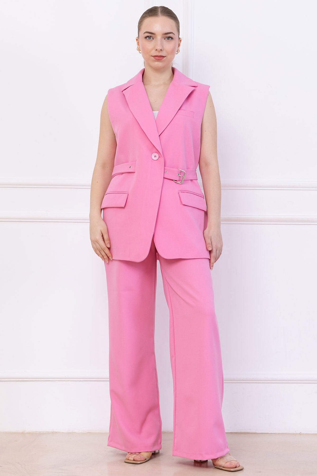 Kemerli Yelekli Takım Pembe HM2749
