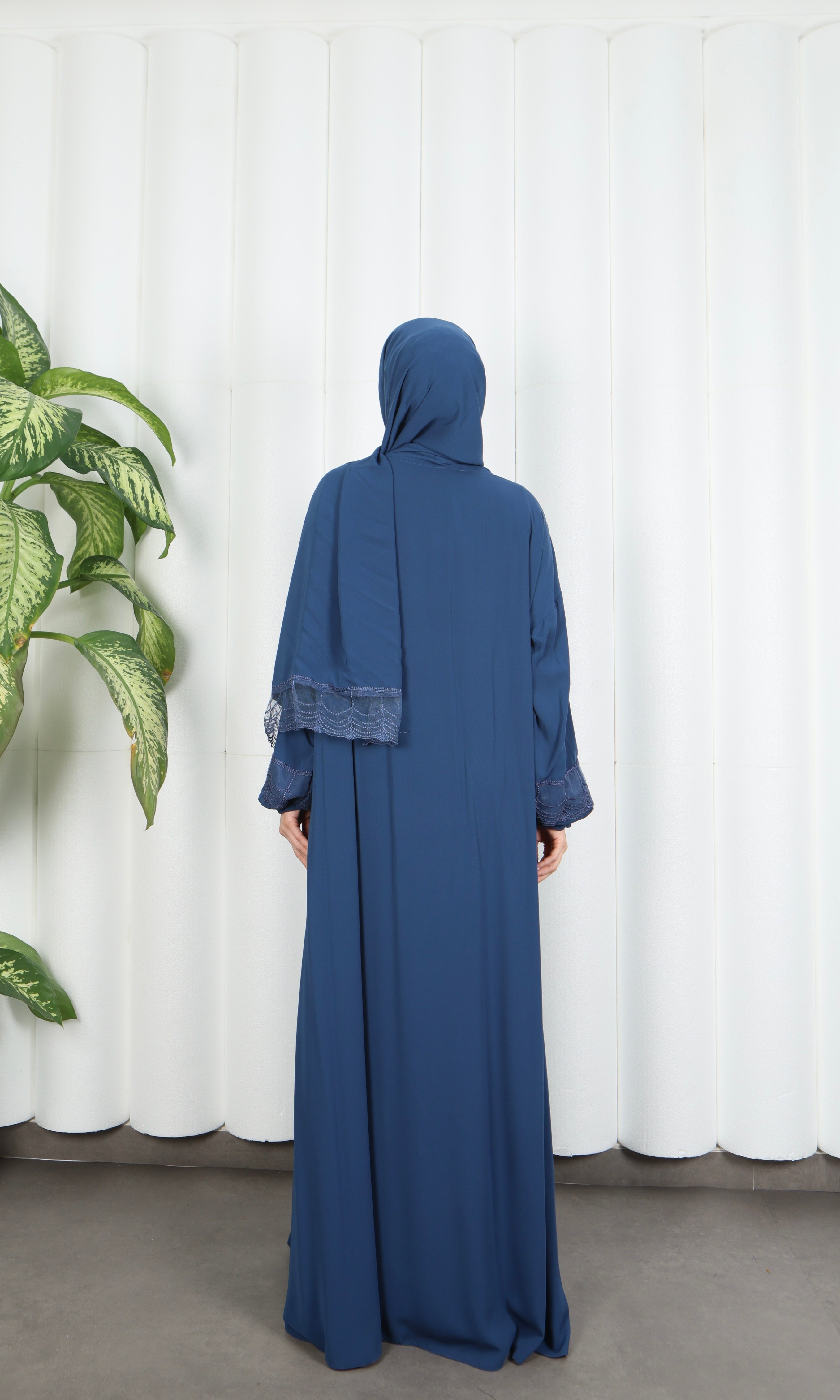 Kendinden  Şallı Fermuarlı  Namaz Elbise  İndigo HNT7068