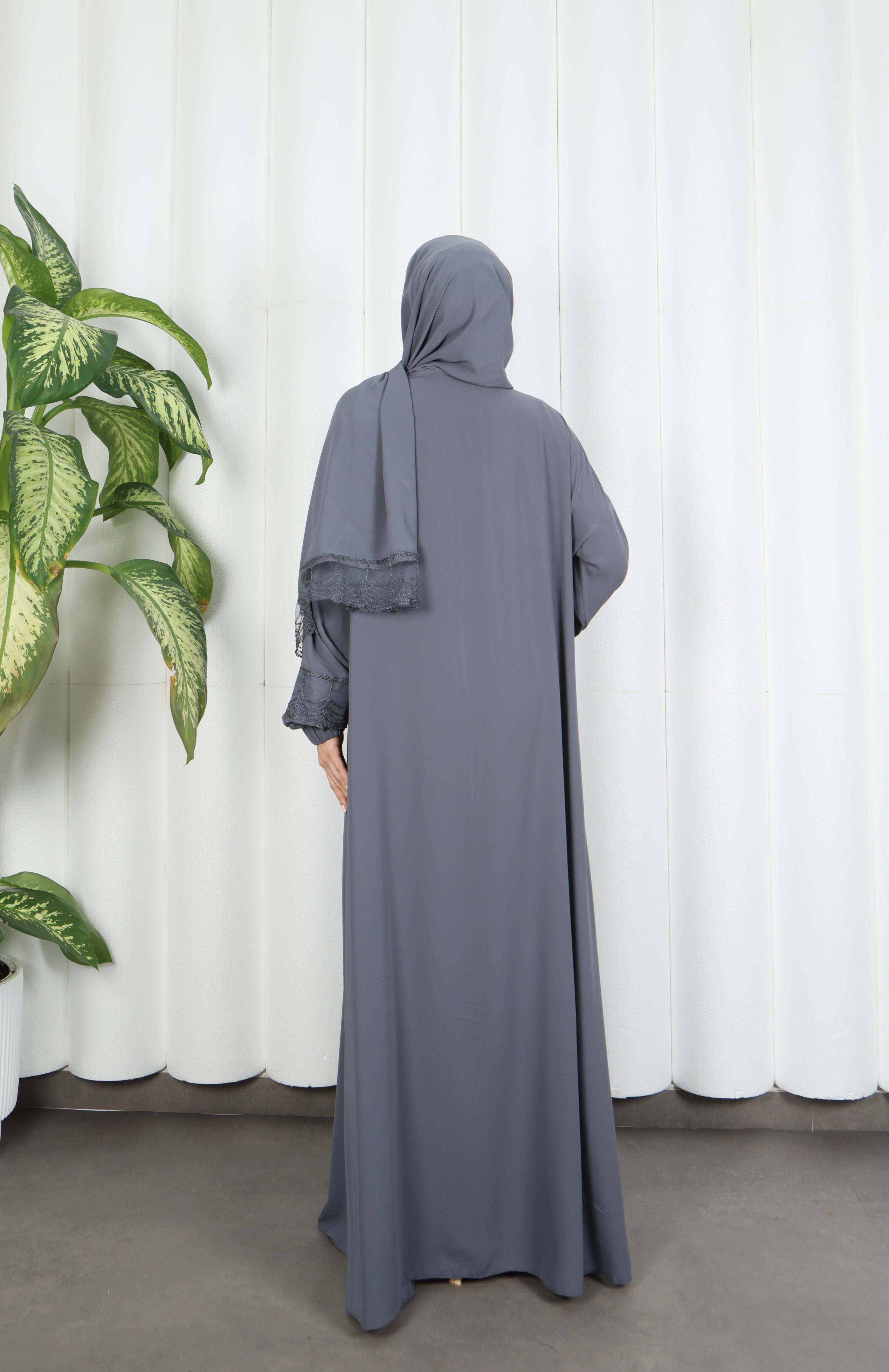 Kendinden  Şallı Fermuarlı  Namaz Elbise  Gri HNT7068