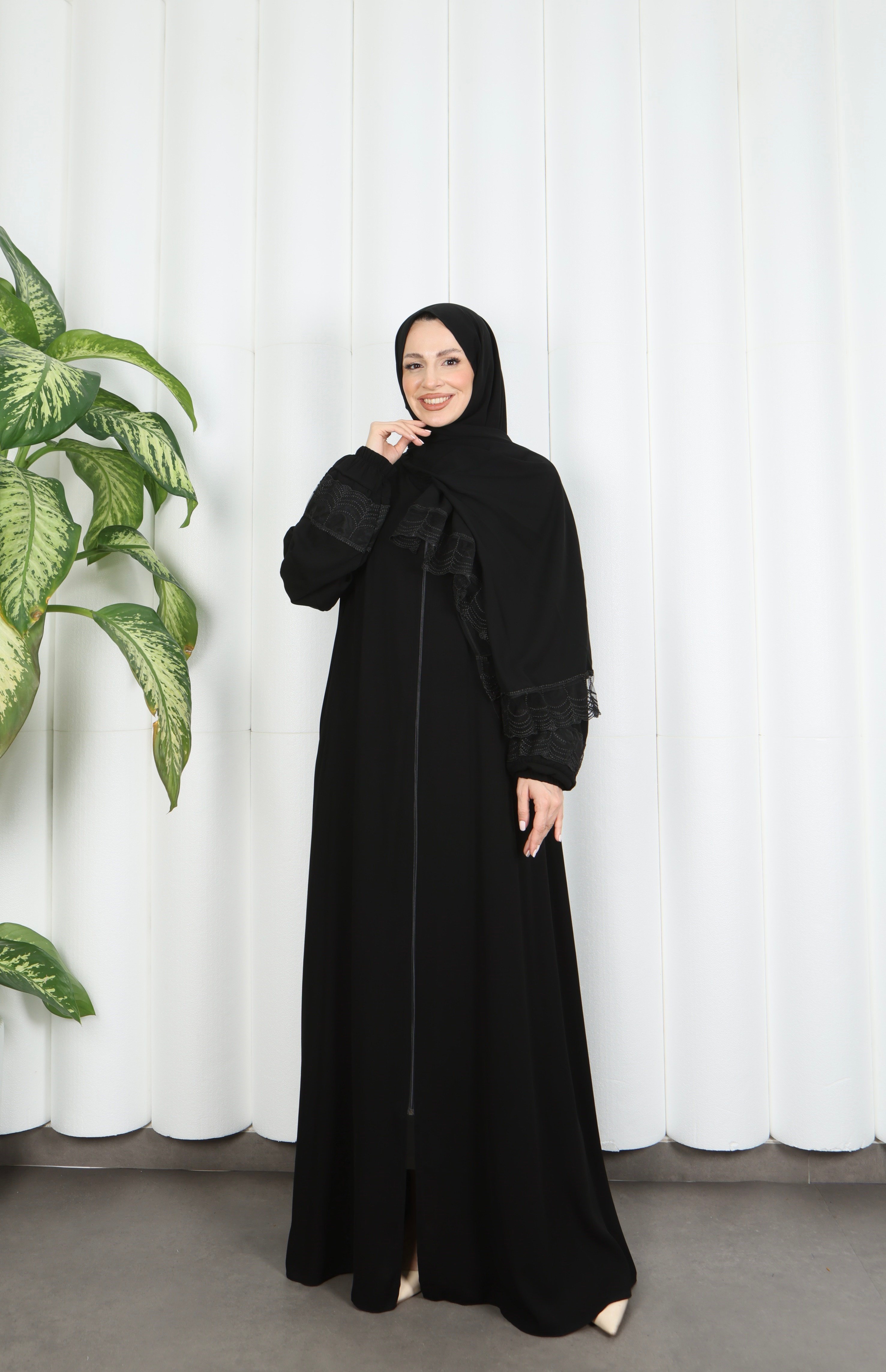 Kendinden Şallı Fermuarlı Namaz Elbise Siyah HNT7068
