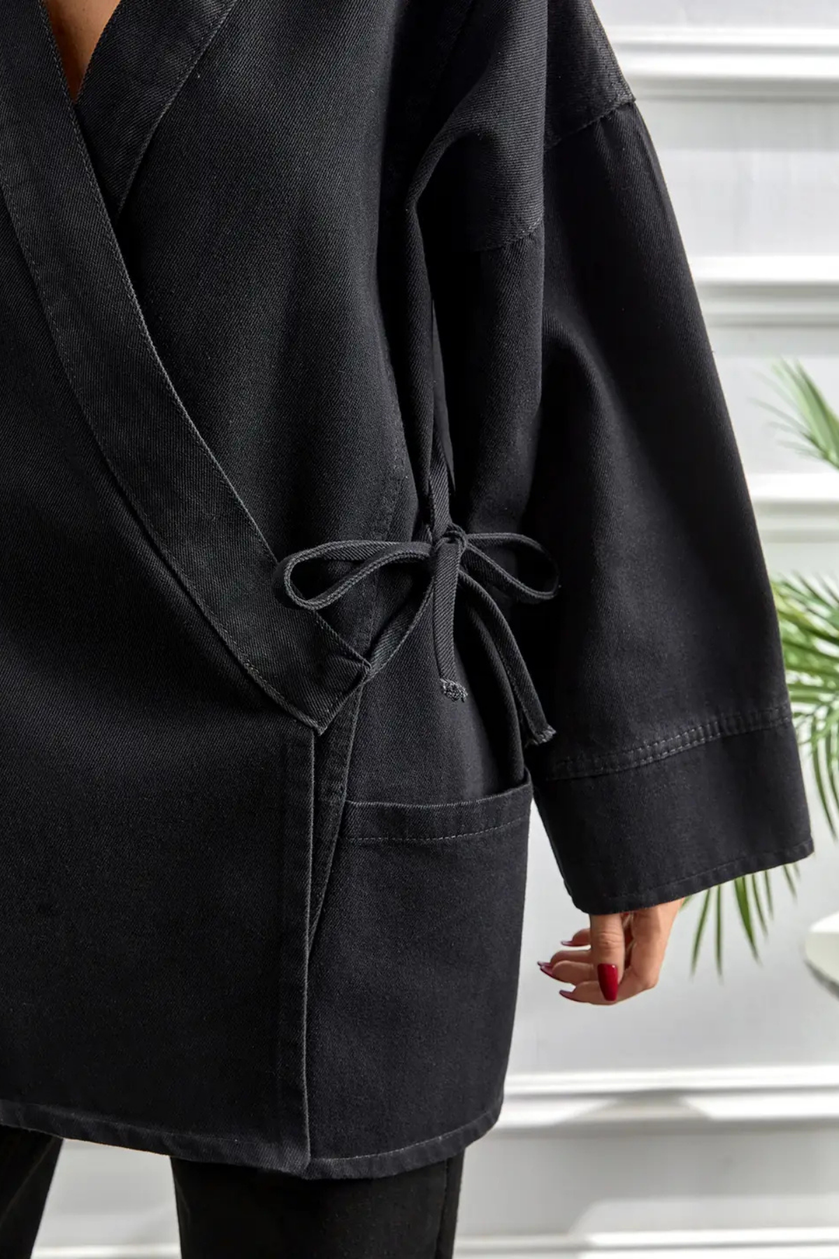 Kimono Kesim Ceket | Bağlamalı Cepli Oversize Model