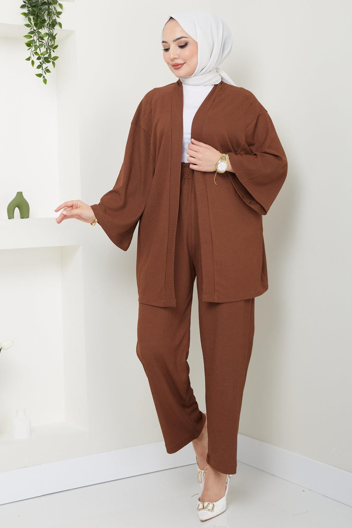 Kimono Pantolon Takım Kahverengi HM2434