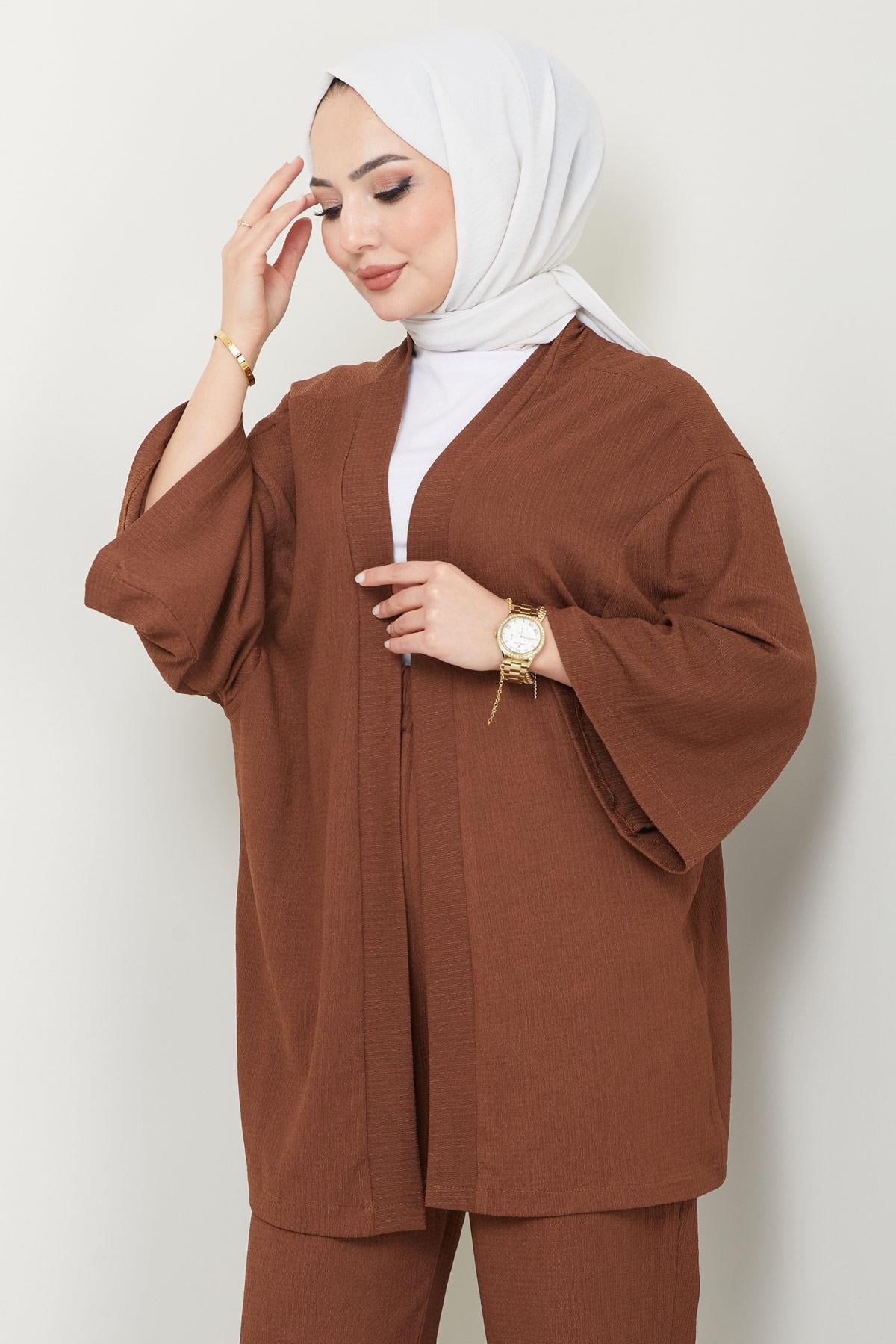 Kimono Pantolon Takım Kahverengi HM2434