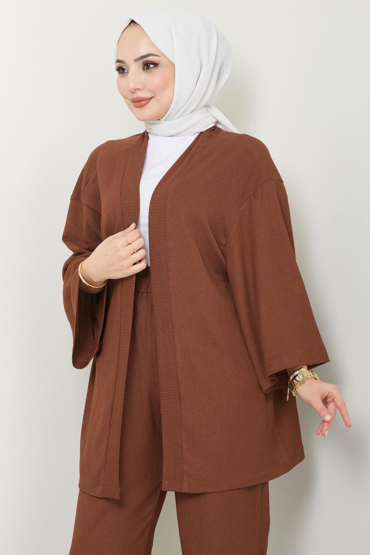 Kimono Pantolon Takım Kahverengi HM2434