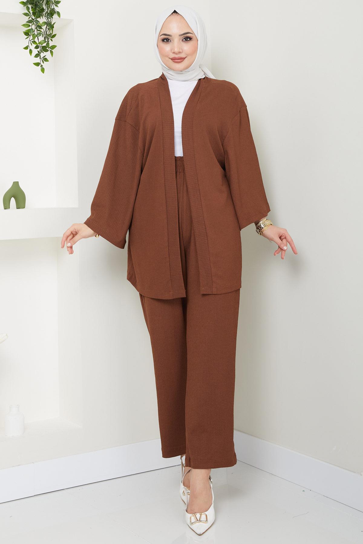 Kimono Pantolon Takım Kahverengi HM2434