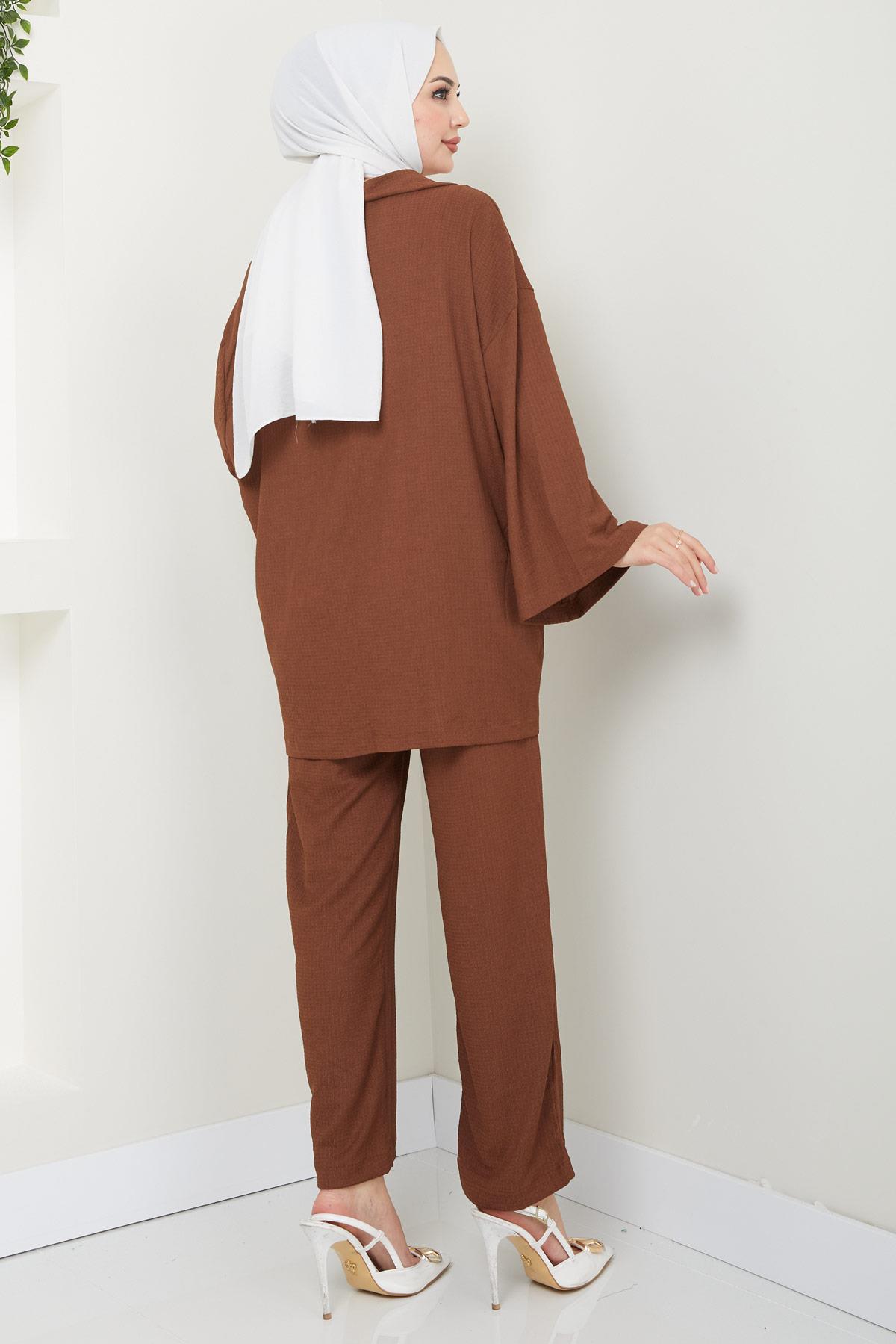 Kimono Pantolon Takım Kahverengi HM2434