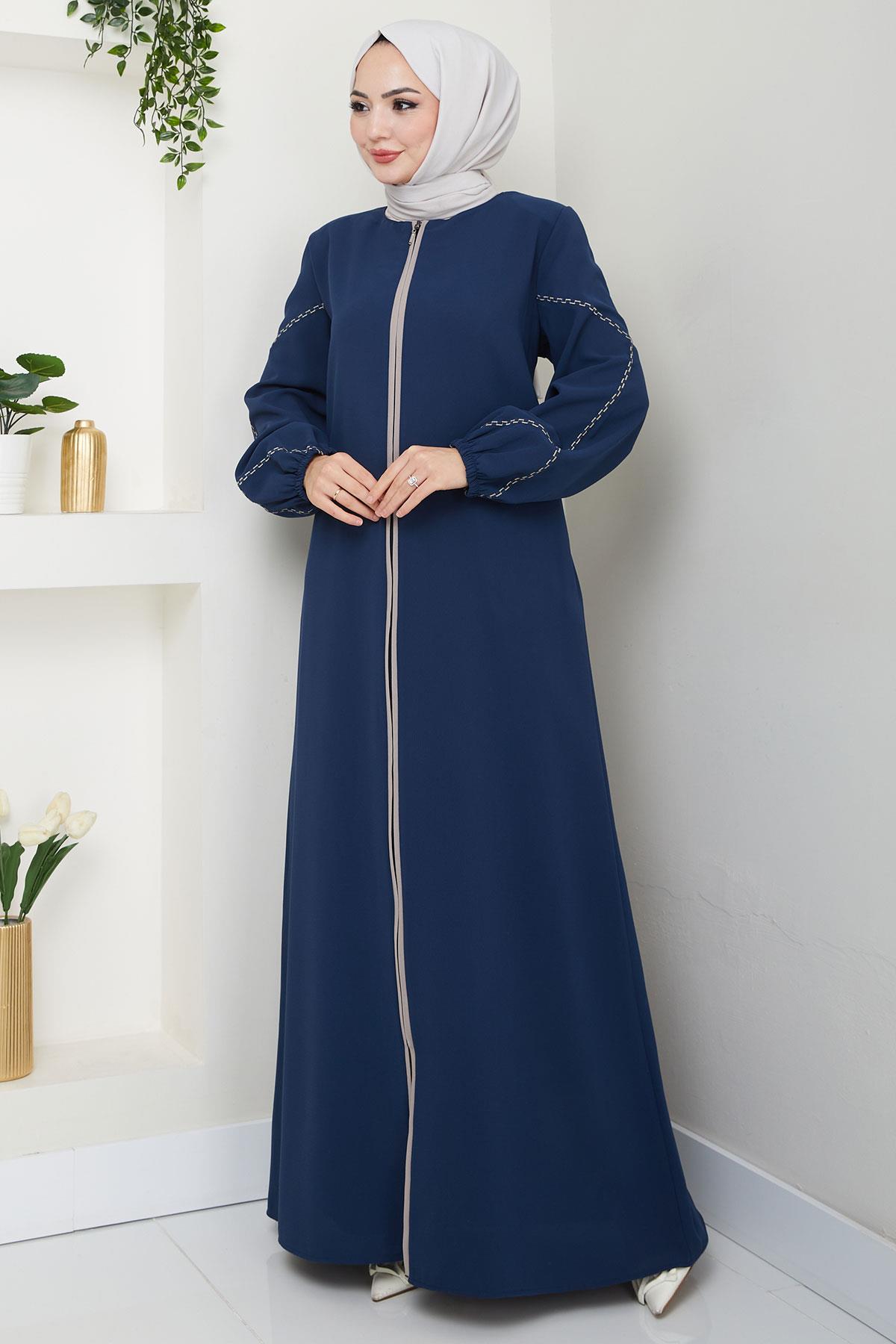 Kolları Nakışlı Ferace İndigo HM2721
