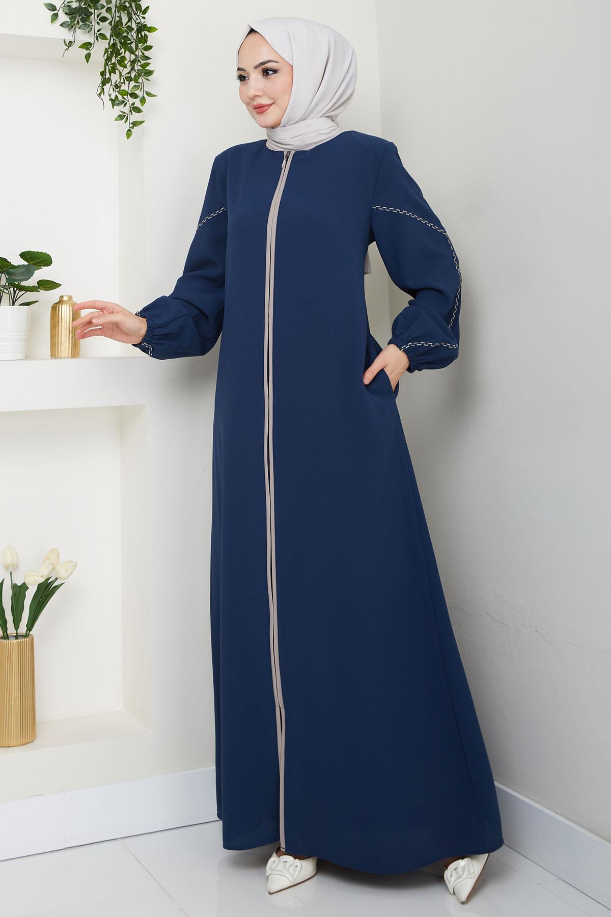 Kolları Nakışlı Ferace İndigo HM2721