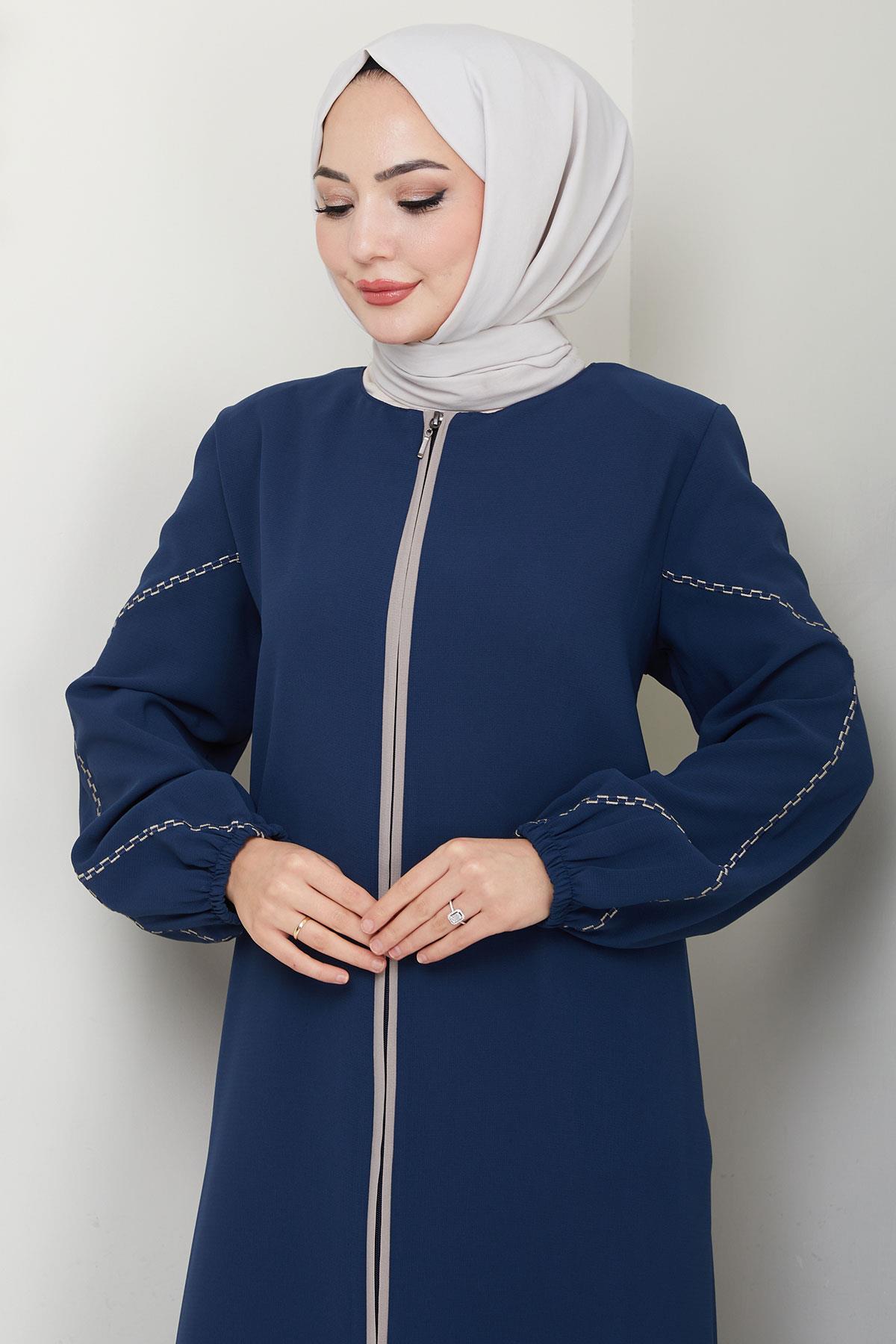Kolları Nakışlı Ferace İndigo HM2721