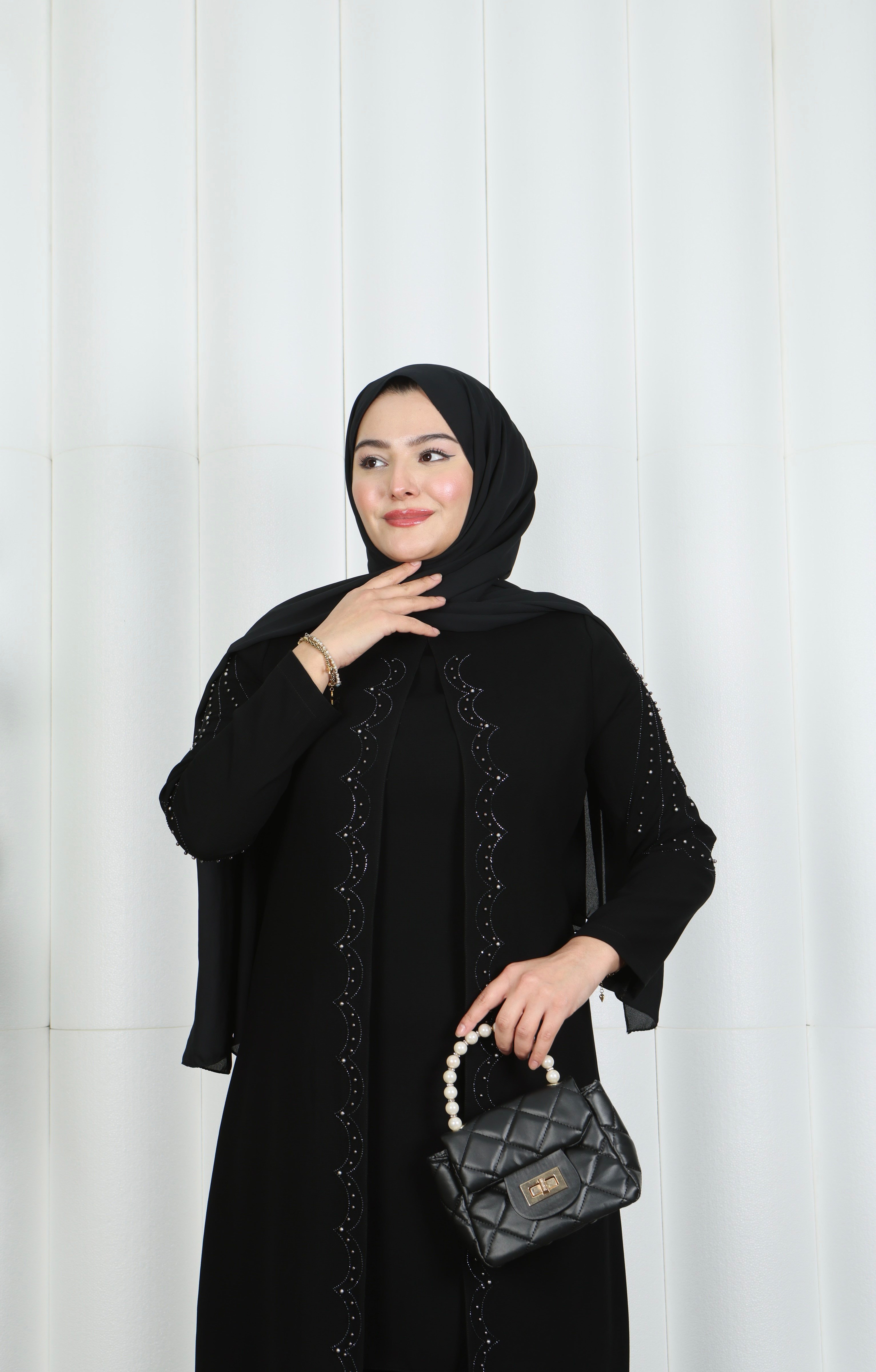 Kolları Taşlı Büyük Beden İkili Takım  Anne Takımı Siyah  HNT7097