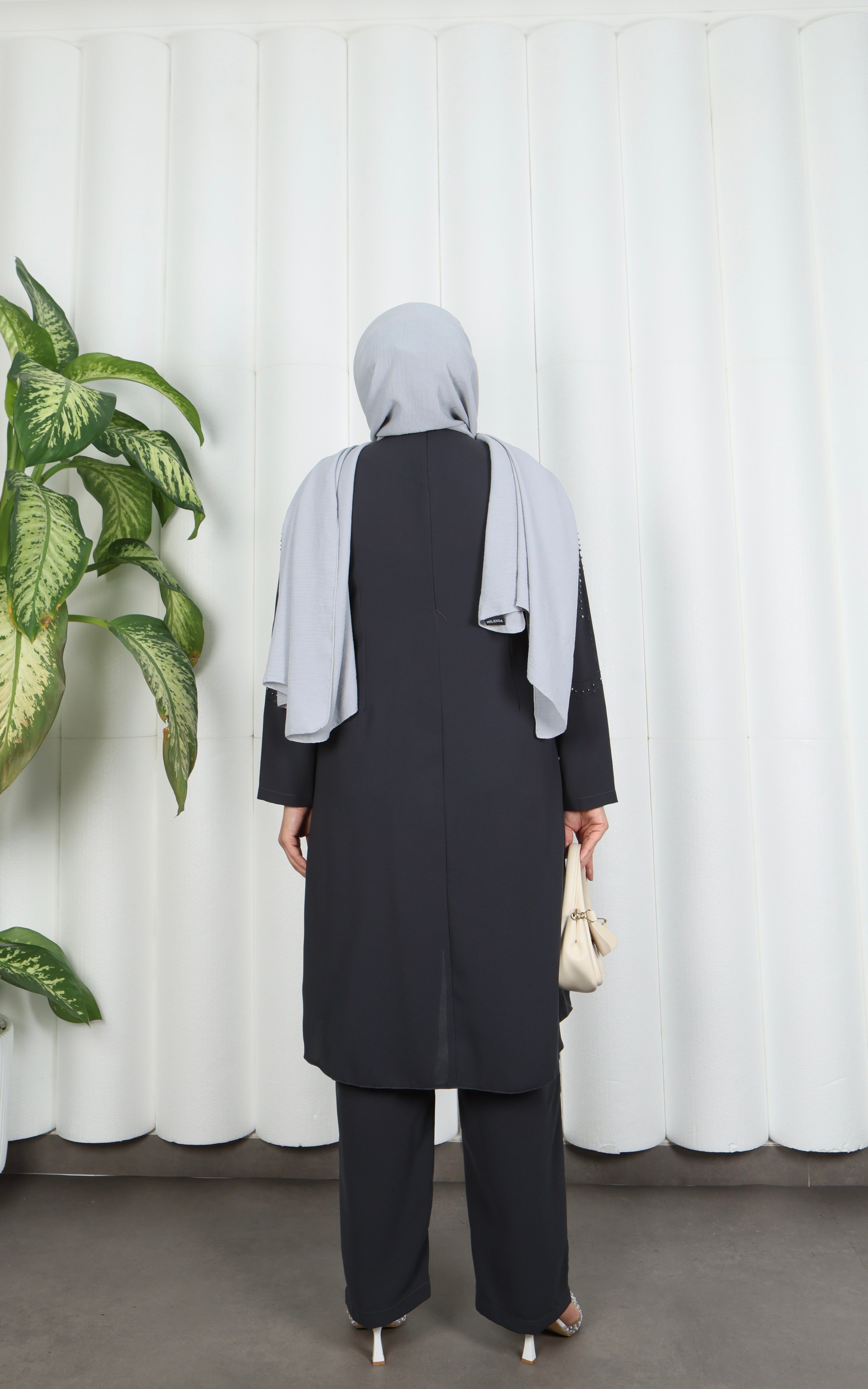 Kolları Taşlı Büyük Beden İkili Takım  Anne Takımı  Gri   HNT7097