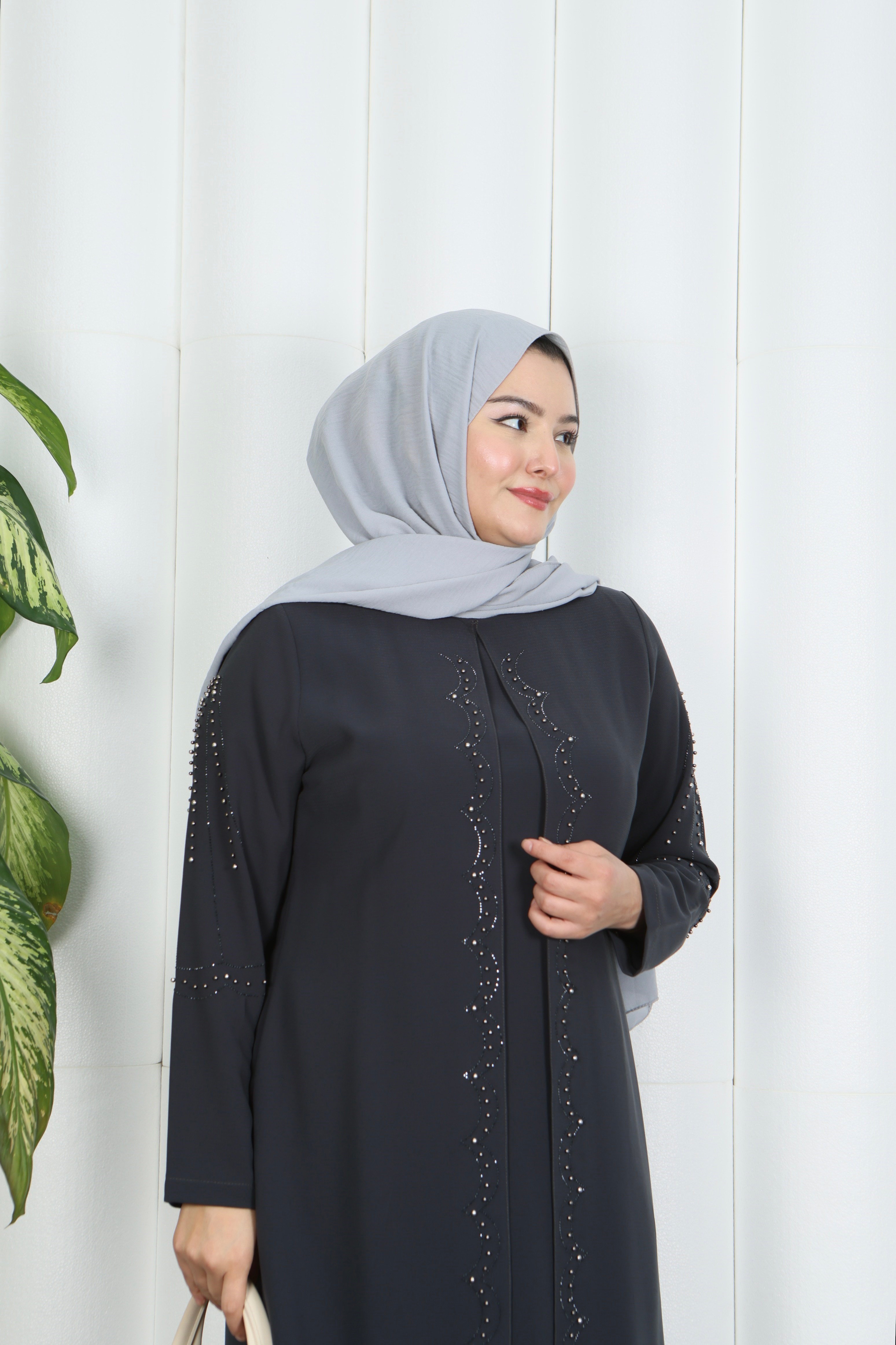Kolları Taşlı Büyük Beden İkili Takım  Anne Takımı  Gri   HNT7097