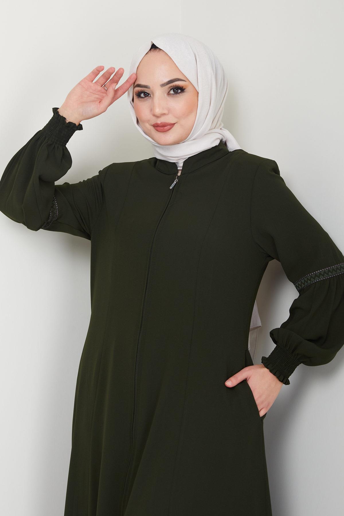 Kolu Nakışlı Ferace Haki HM2412