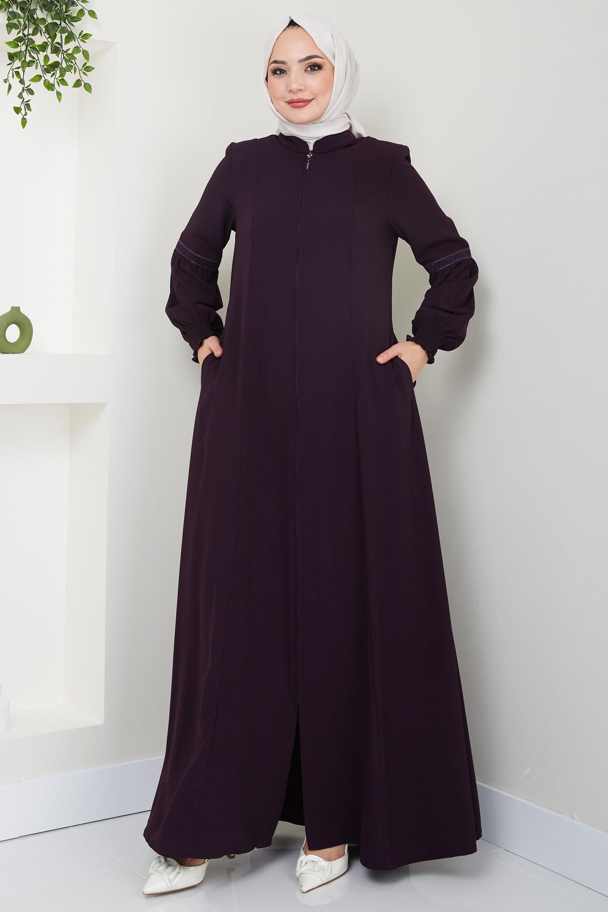 Kolu Nakışlı Ferace Mürdüm HM2412